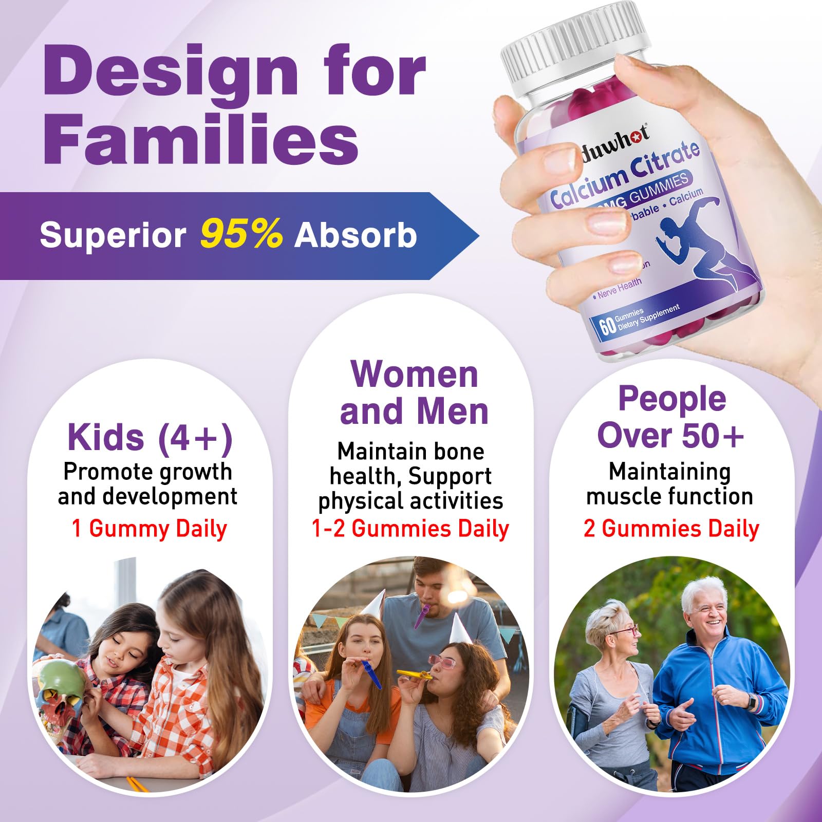 duwhot Calcium Citrate Gummies 1000mg natural blueberry flavour