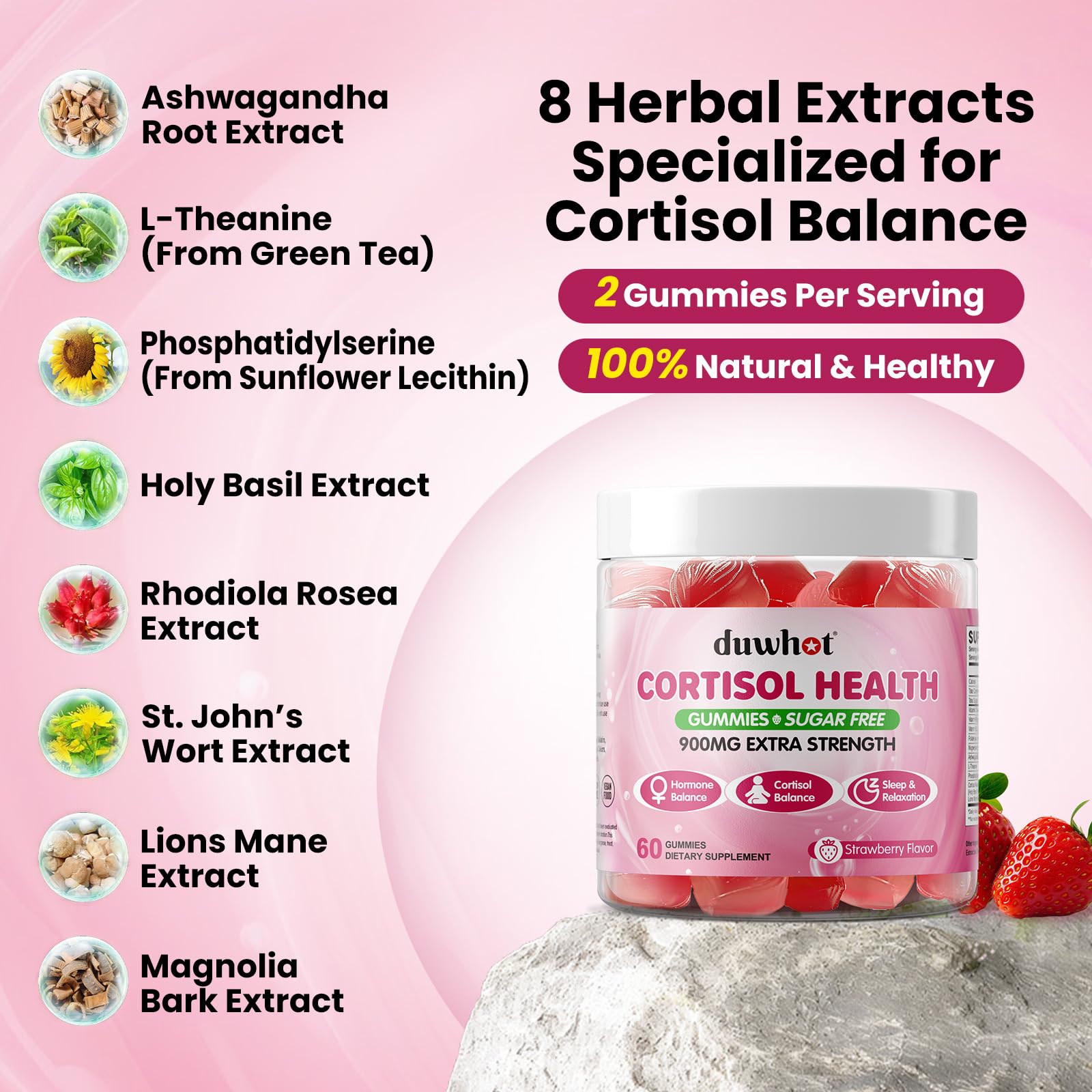 duwhot Cortisol Gummies showing ingredients list