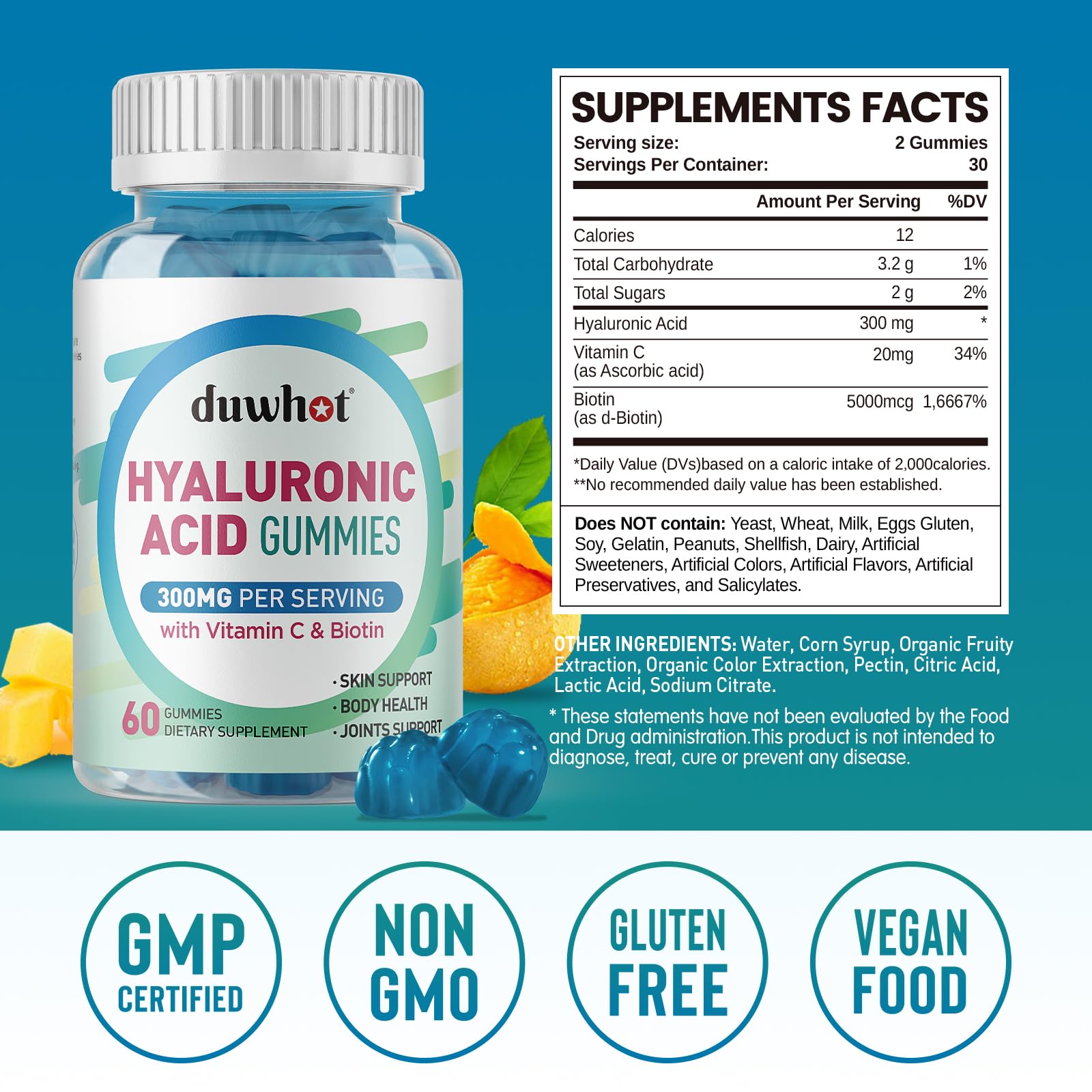duwhot Hyaluronic Acid Gummies mango flavour close-up