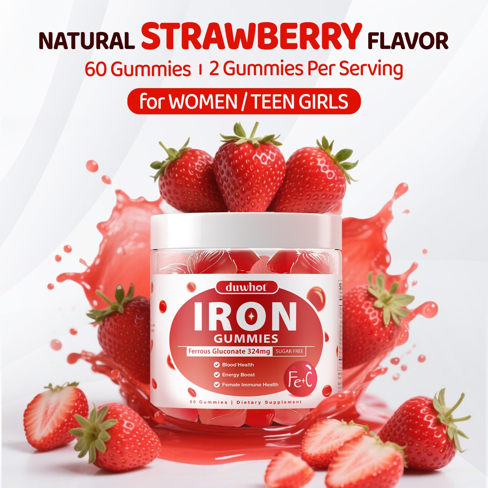duwhot Iron Gummies ingredients list on packaging