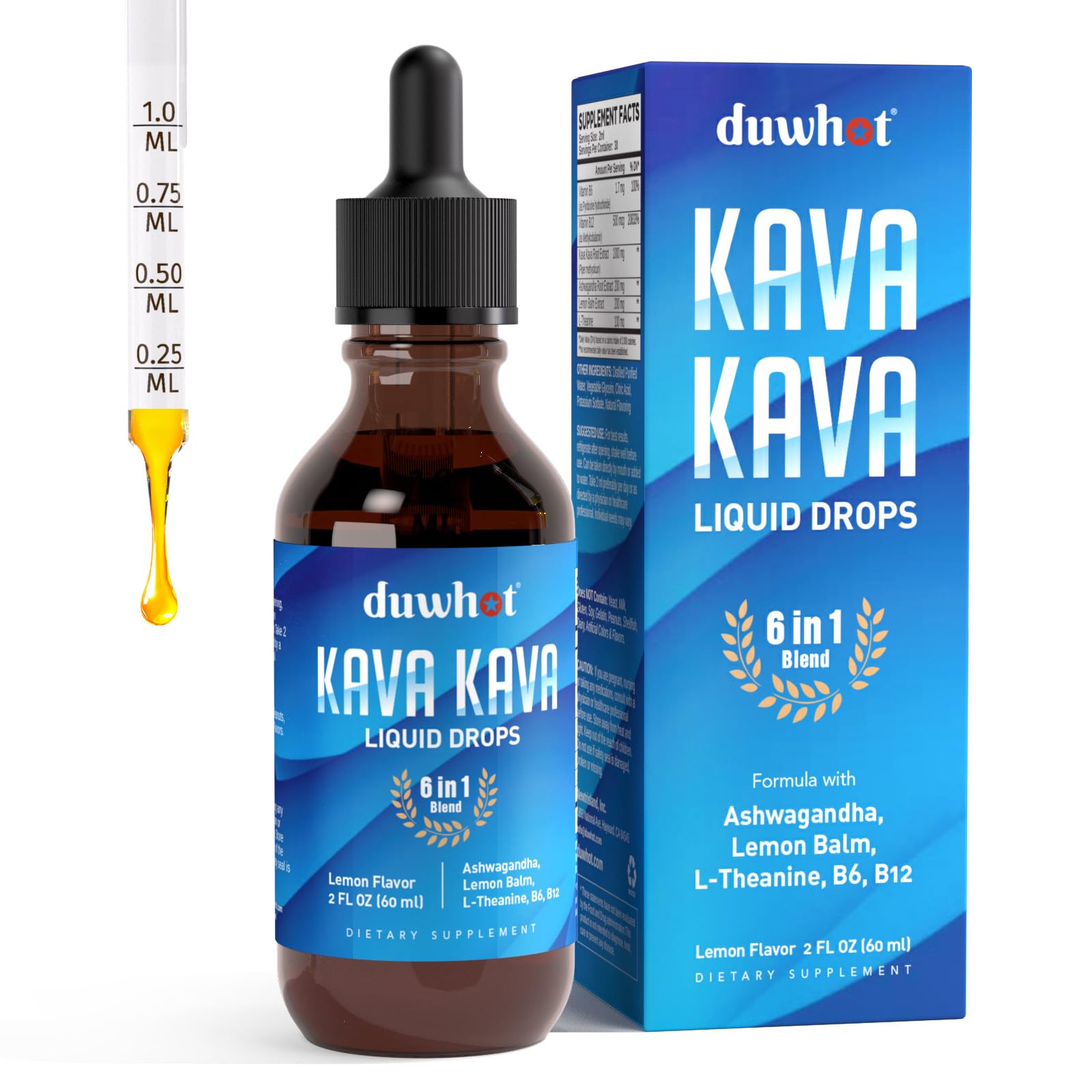 duwhot Kava Kava Drops 1000mg front view with packaging