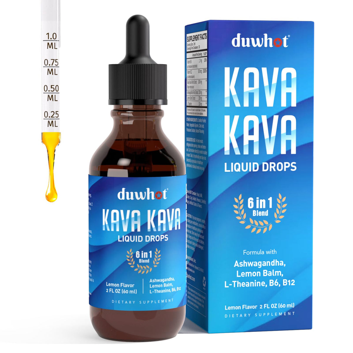 duwhot Kava Kava Drops 1000mg front view with packaging