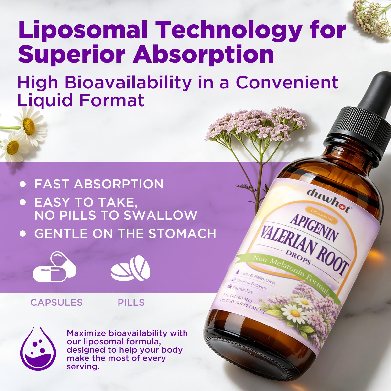 duwhot Liposomal Apigenin Liquid Drops 50mg 2 Fl Oz ingredients list