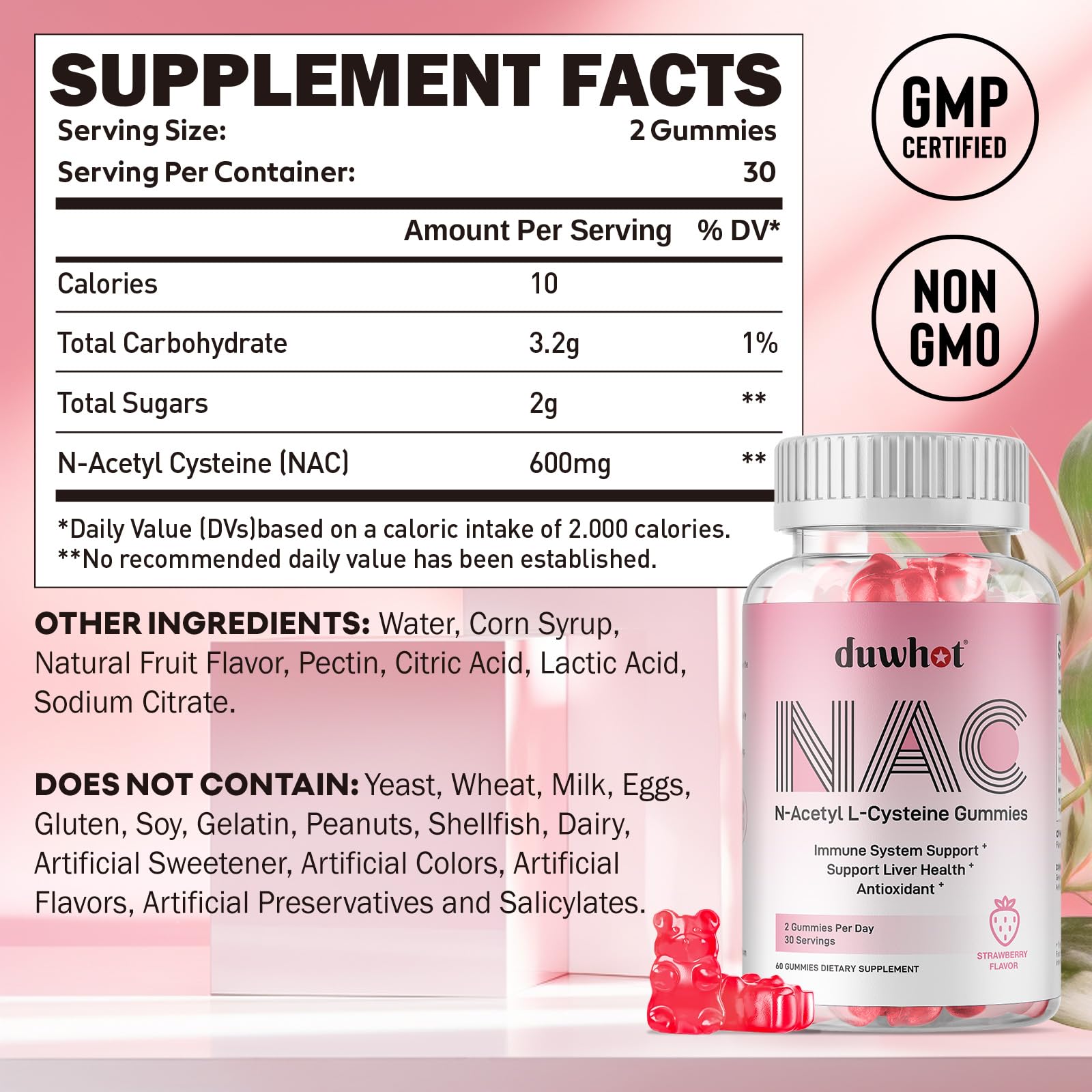 duwhot NAC Gummies strawberry flavour side view
