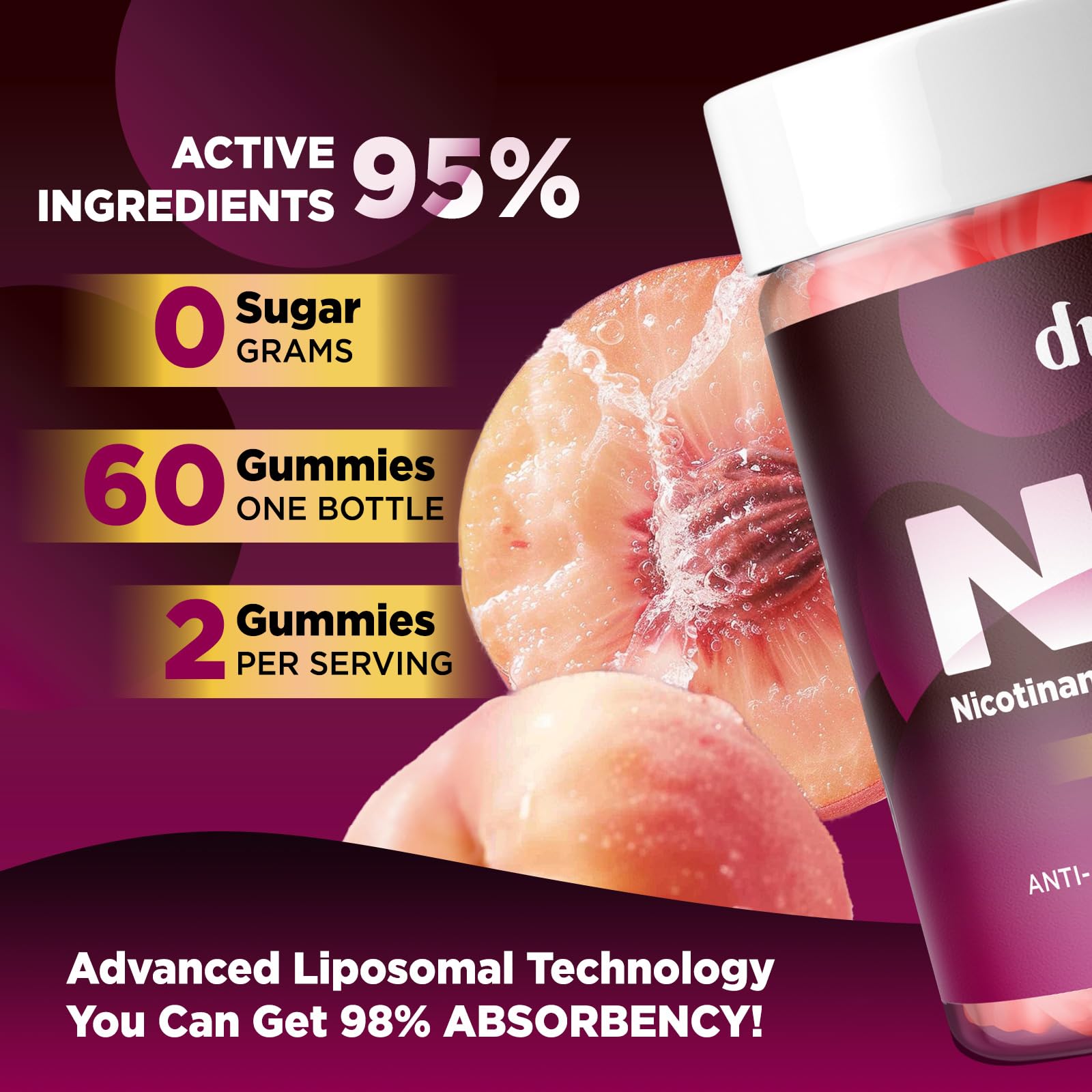 duwhot NAD supplement gummies displayed with fresh fruit