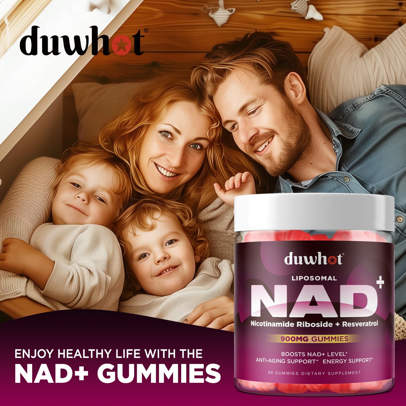 duwhot NAD supplement gummies showing pectin-based ingredients
