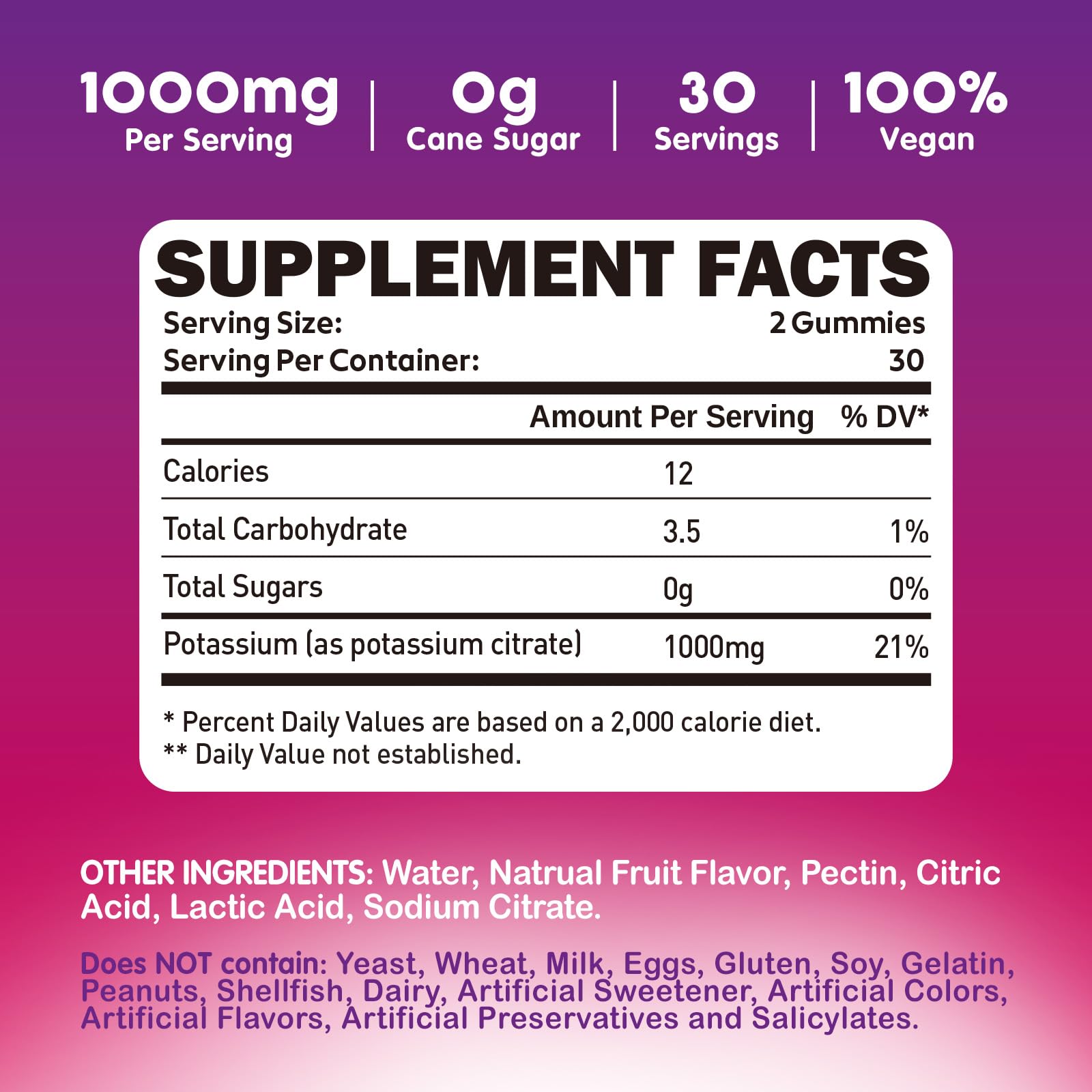 duwhot Potassium Gummies 1000mg ingredients list