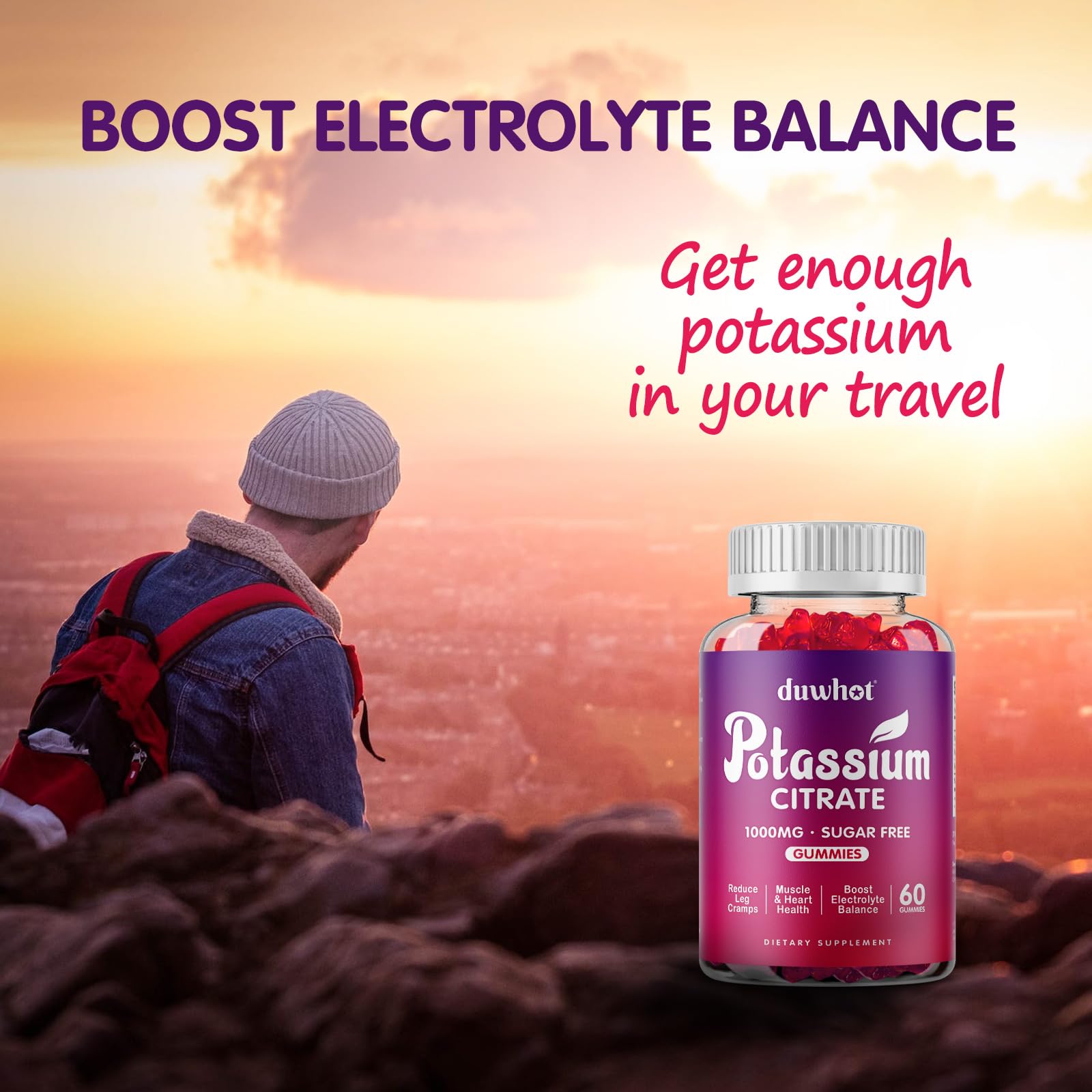 duwhot Potassium Gummies 1000mg natural raspberry flavour