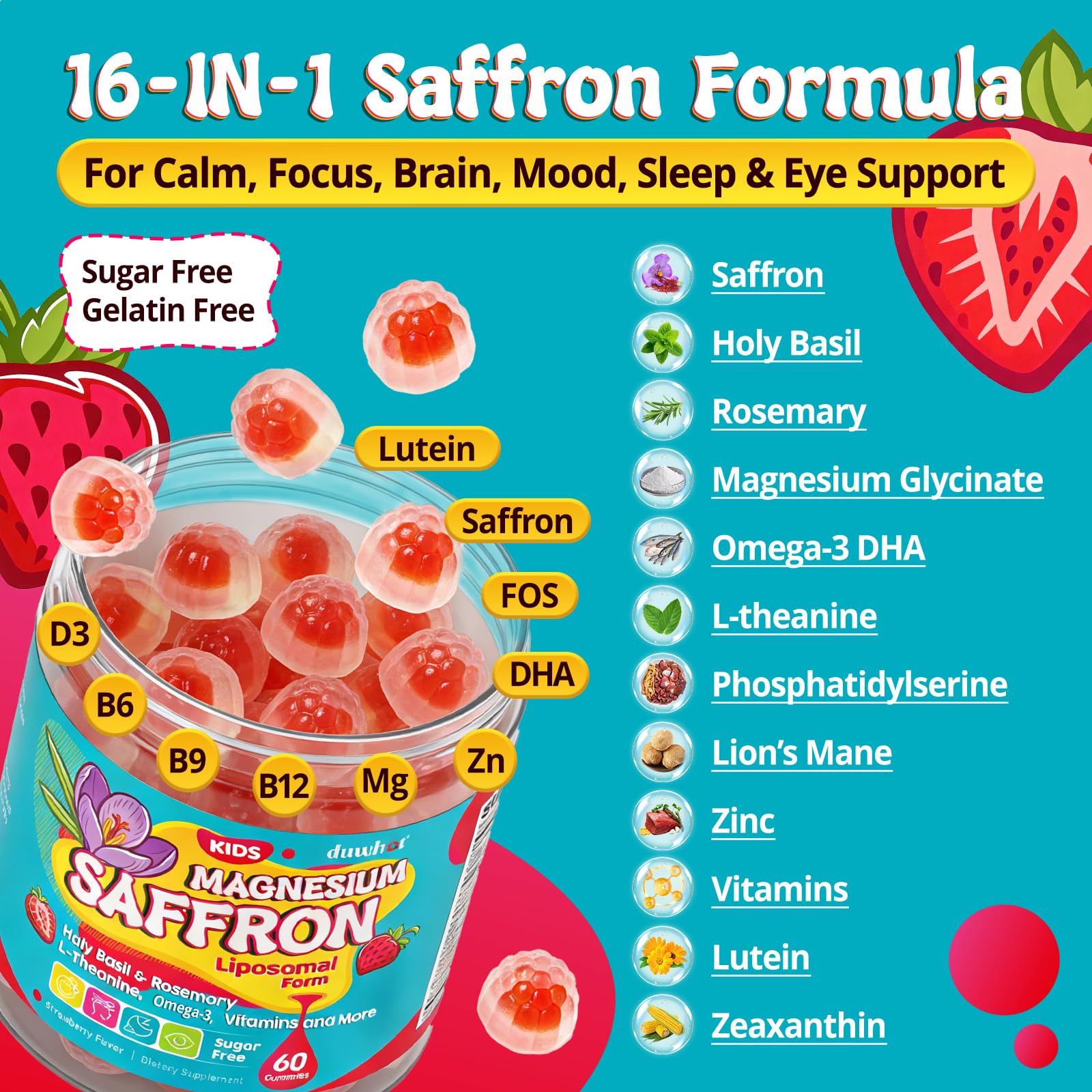 duwhot Saffron Gummies for Kids natural strawberry flavour