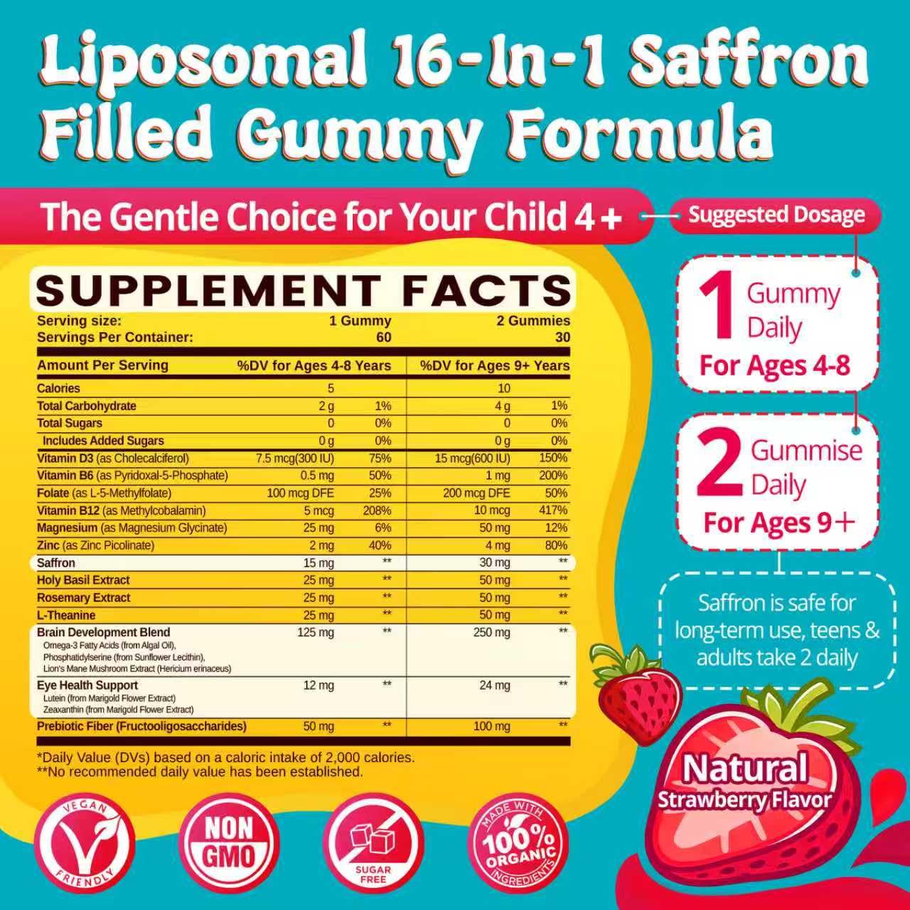 duwhot Saffron Gummies for Kids packaging side view