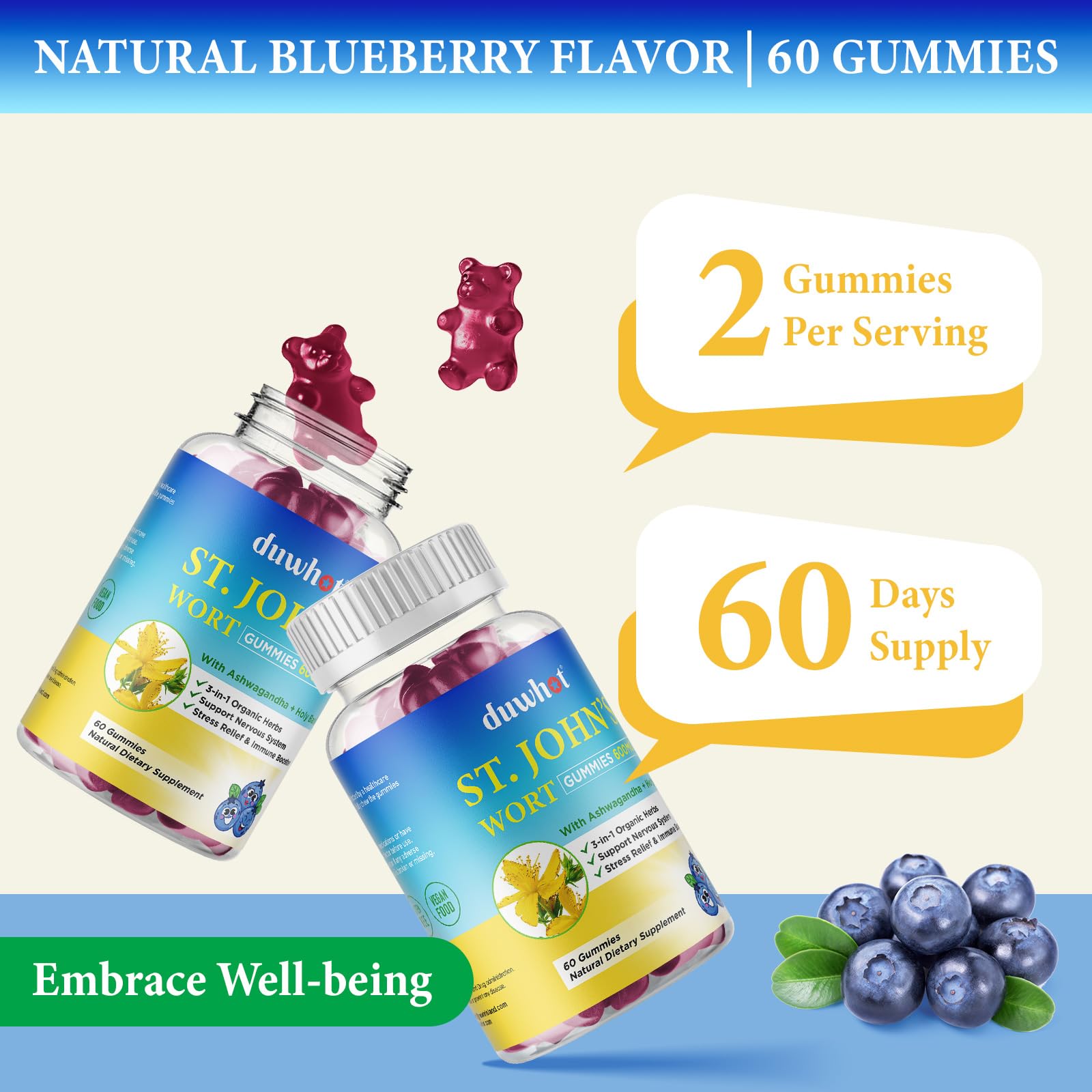 duwhot St. John's Wort Gummies 600mg with herbs