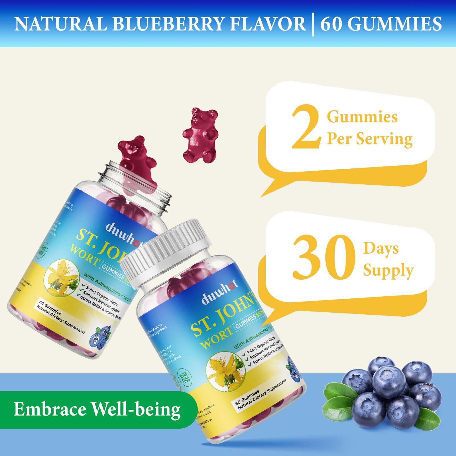 duwhot St. John's Wort Gummies packaging side view