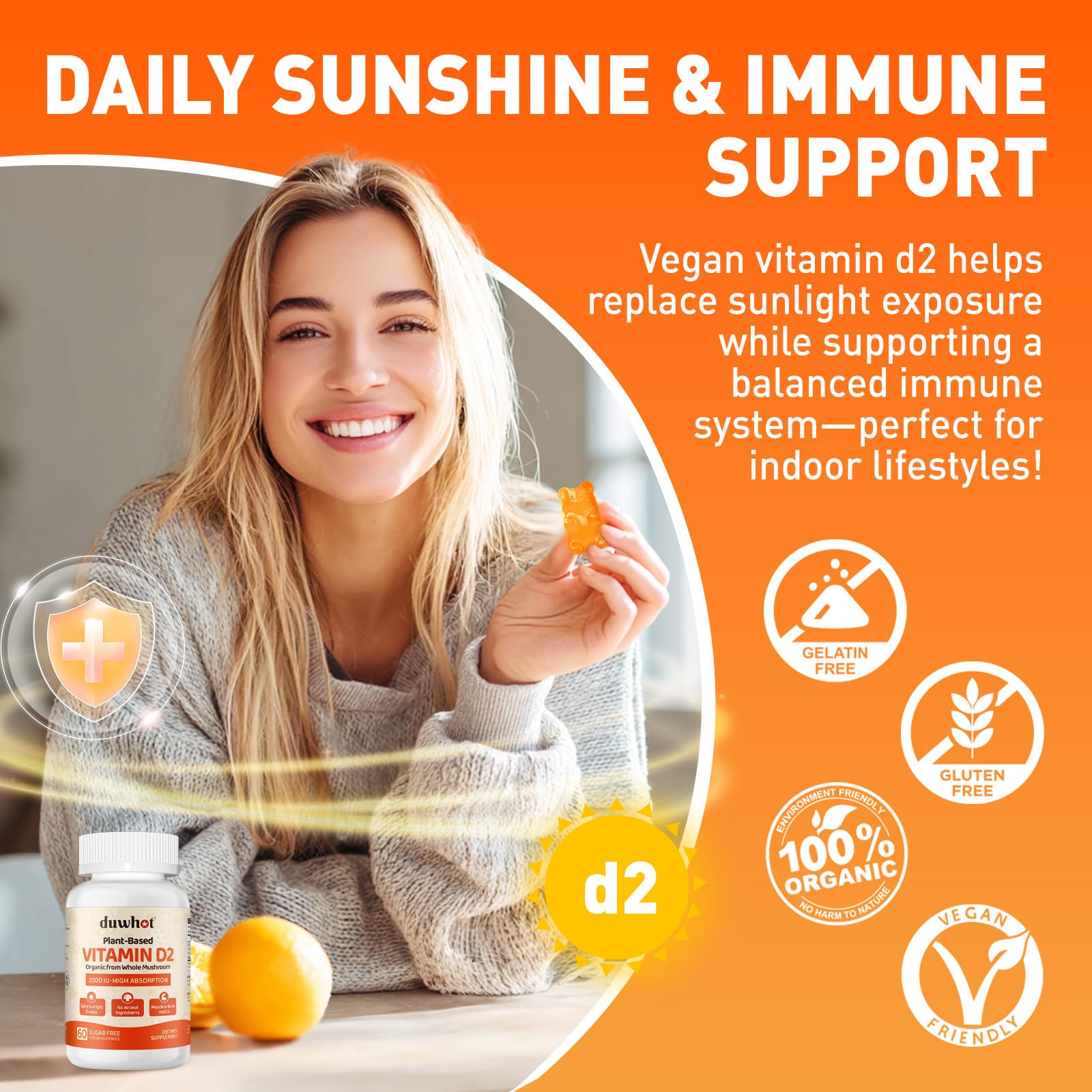 duwhot Vitamin D2 Gummies 2000 IU natural orange flavour