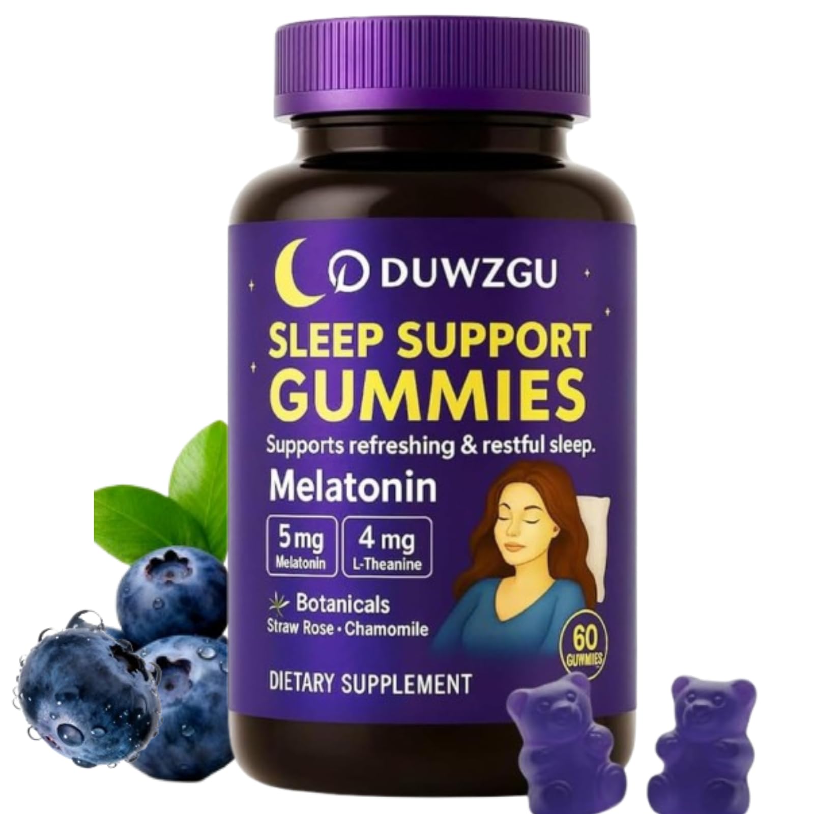DUWZGU Sleep Gummies 60 count bottle front view