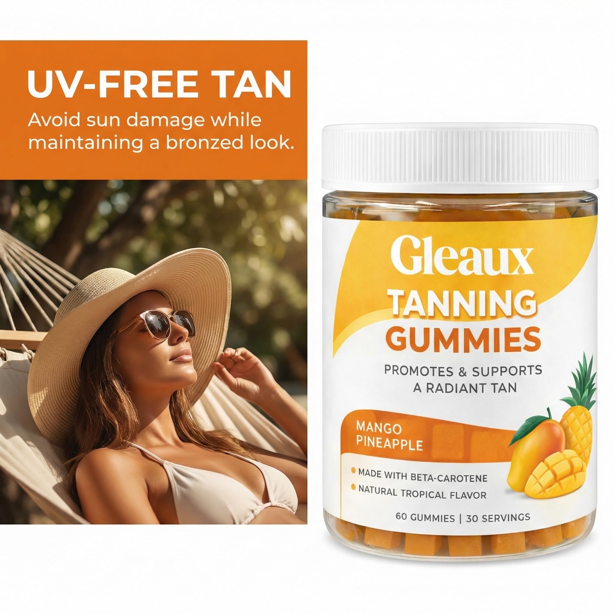 DXWXH Gleaux Tanning Gummies showing two gummies in hand