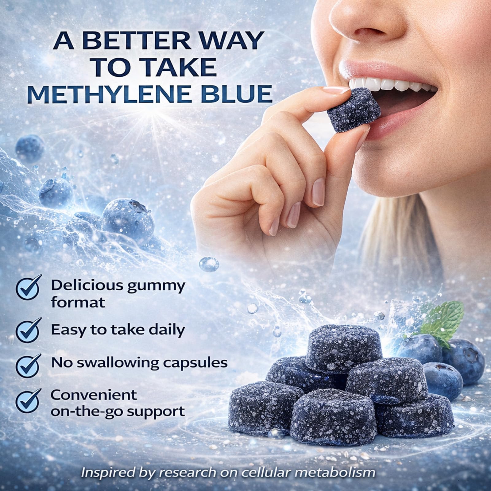 DXWXH Methylene Blue Gummies with a measuring spoon