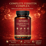 DXWXH Nivara Ferravital Complete Ferritin Complex capsules on a table