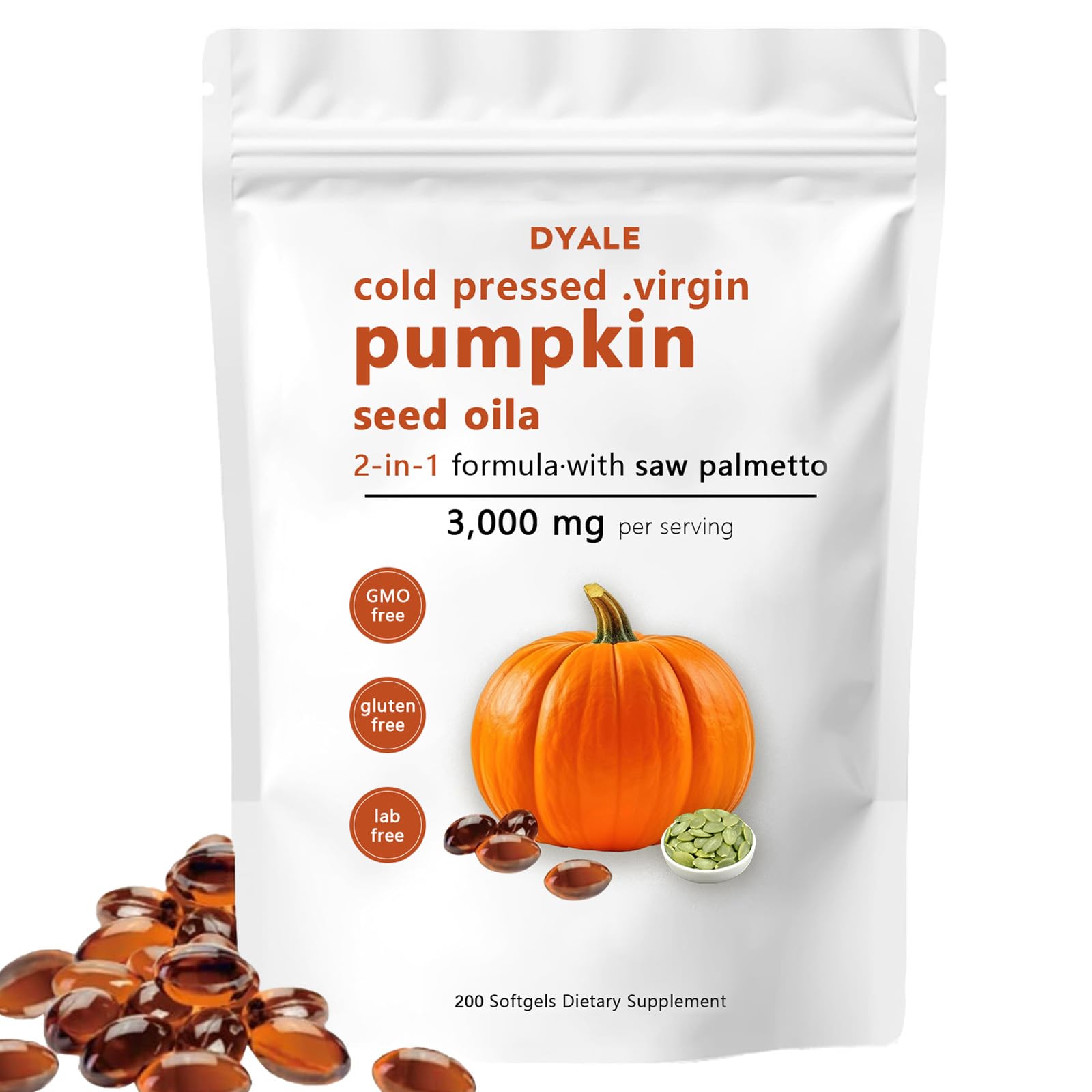 DYALE Pumpkin Seed Oil Softgels 200 count front view