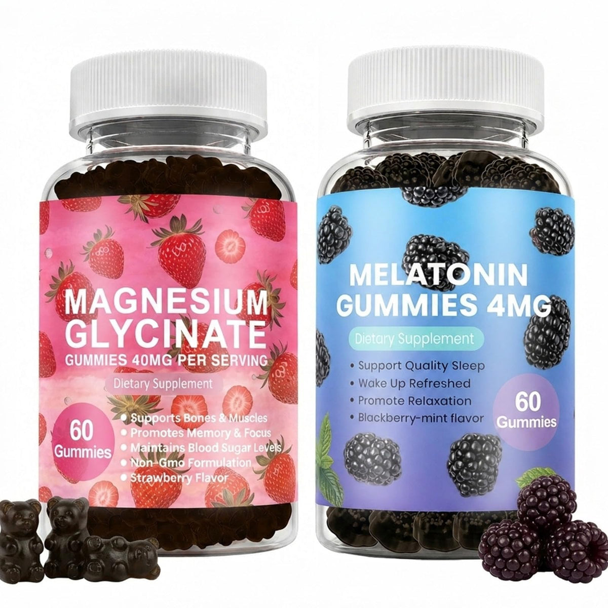 Dyeazirn Melatonin Gummies front view with Blackberry Mint flavour