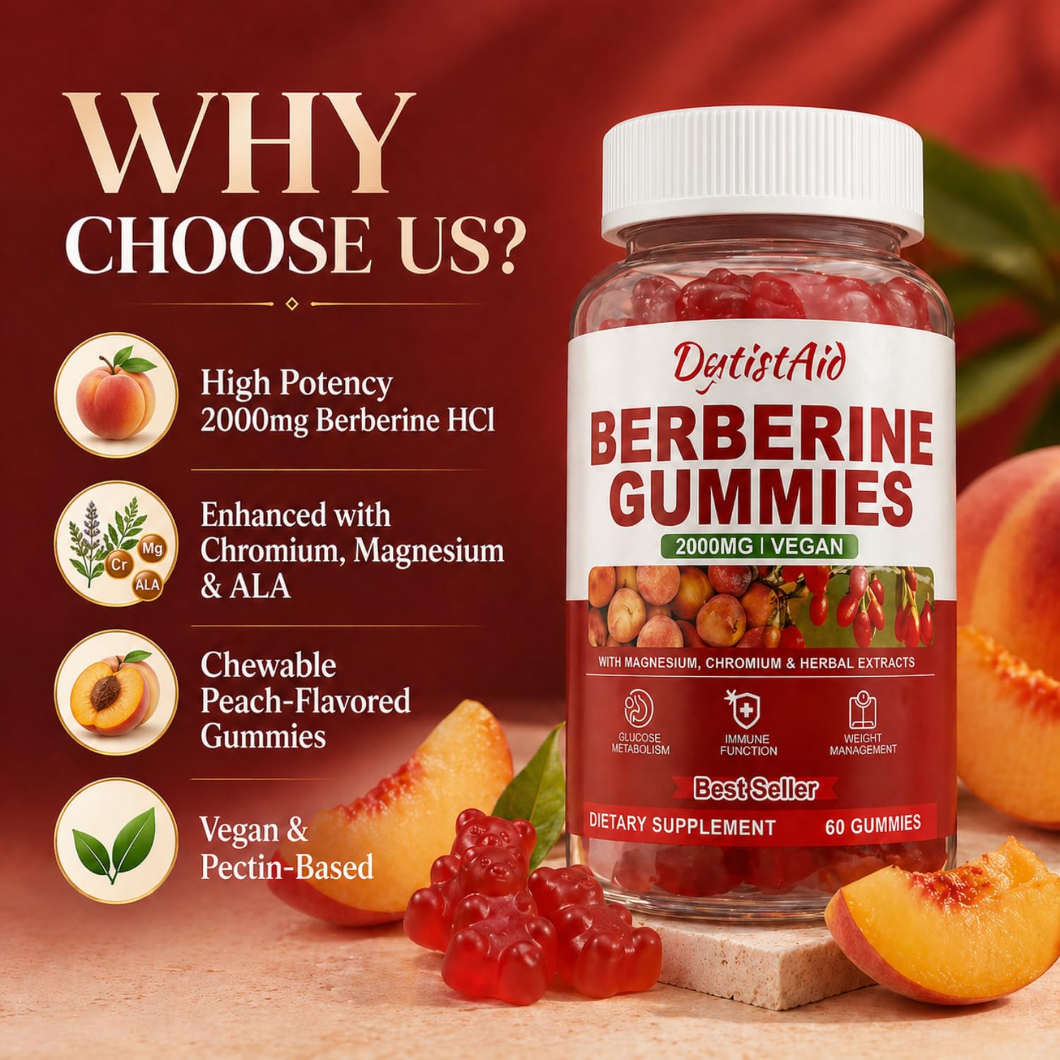 DytistAid Berberine Gummies 2000mg gummies in hand