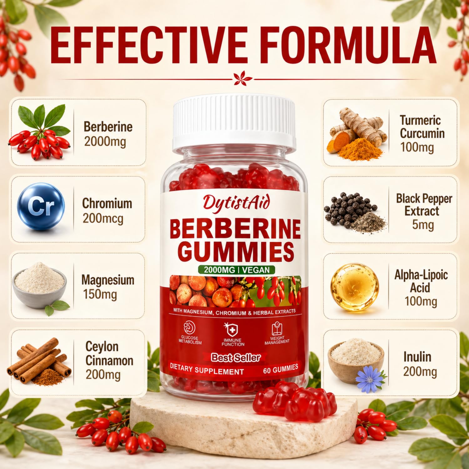 DytistAid Berberine Gummies with cinnamon and turmeric
