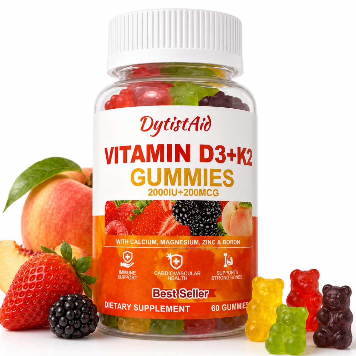 DytistAid Vitamin D3+K2 Gummies bottle front view