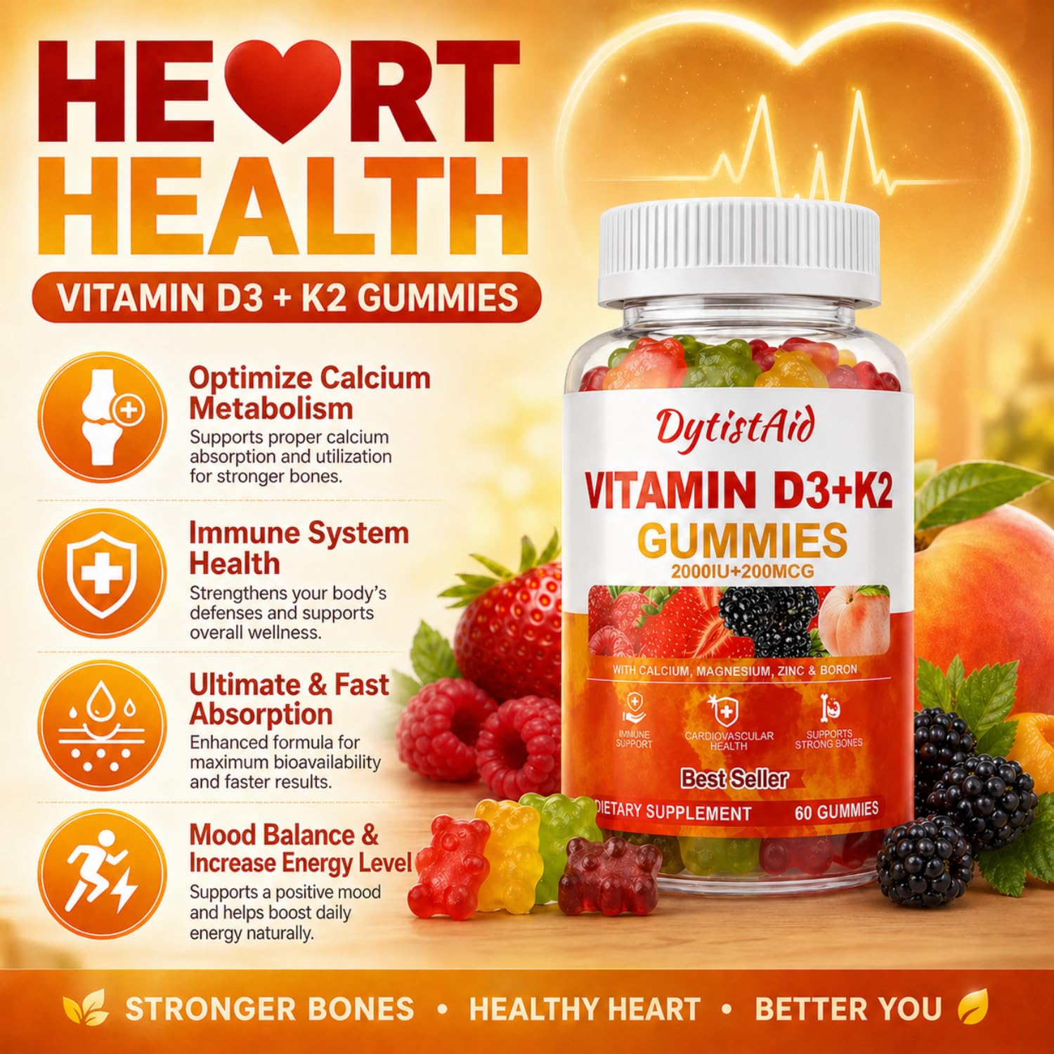 DytistAid Vitamin D3+K2 Gummies packaging side view