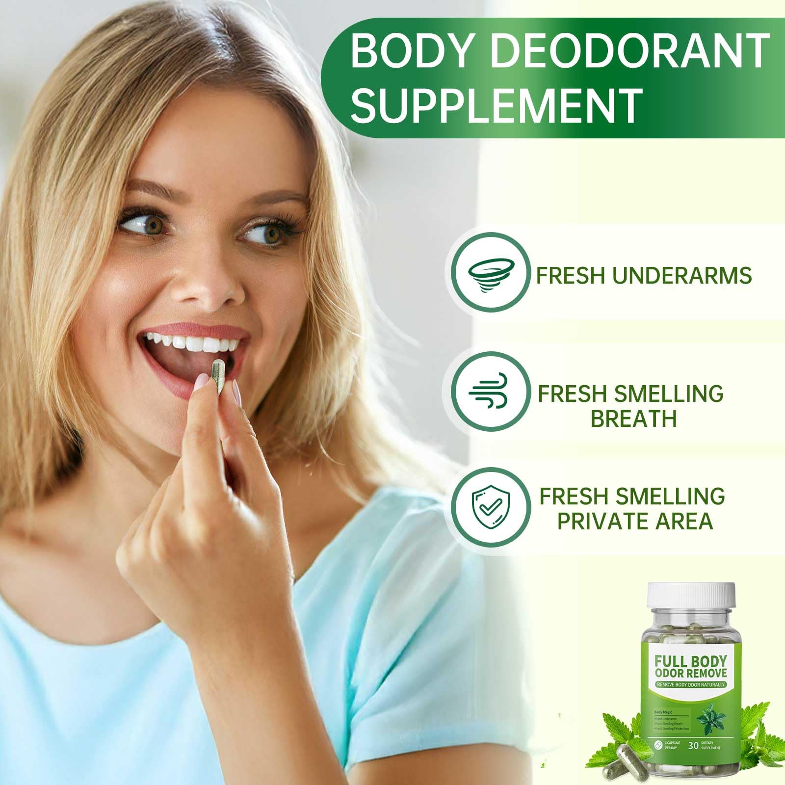 E-Bes Body Deodorant Supplement side view showing capsule details