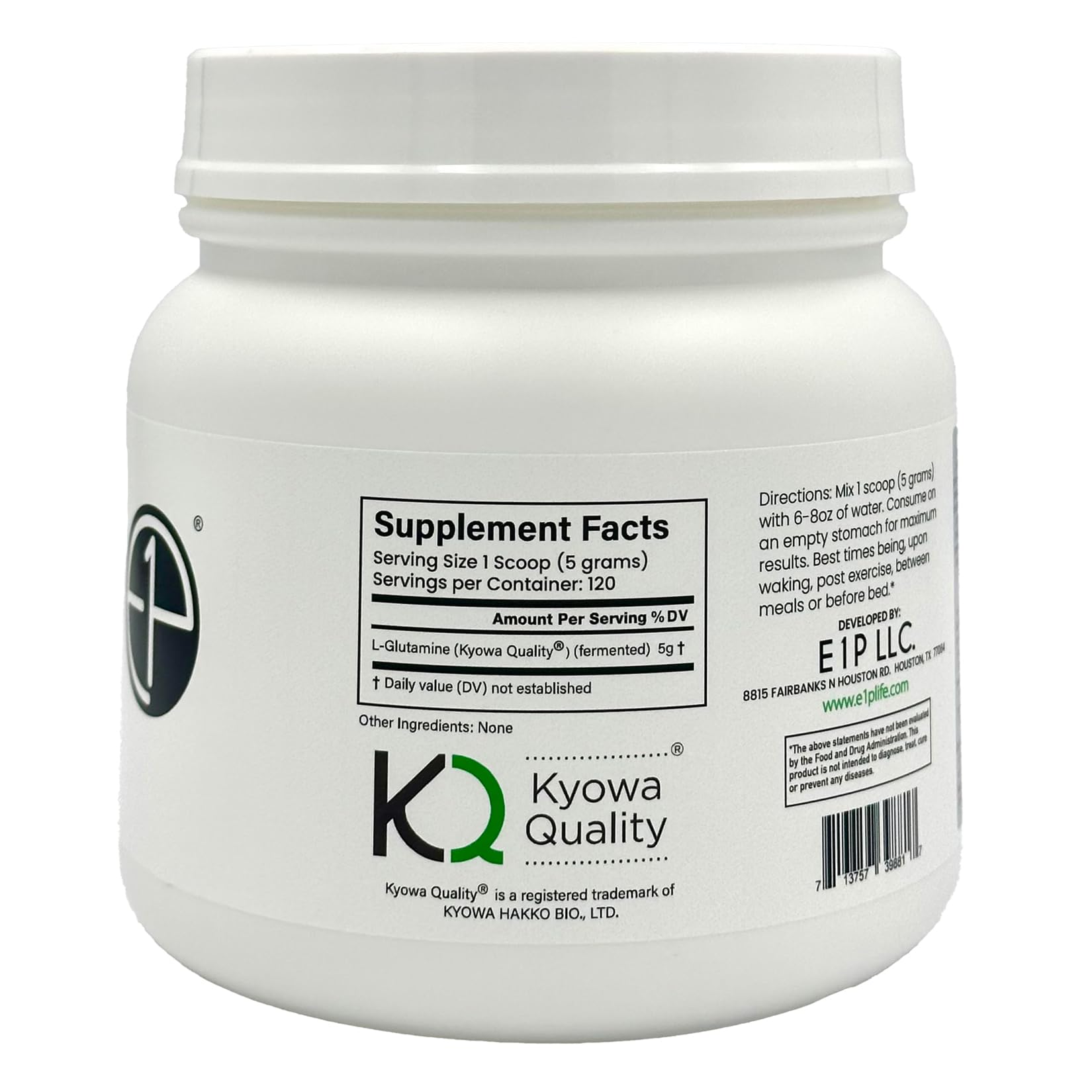 E1P L-Glutamine Unflavoured Powder 600g scoop