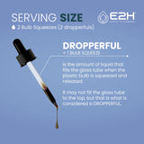 E2H Black Currant Oil 2oz liquid in a measuring spoon