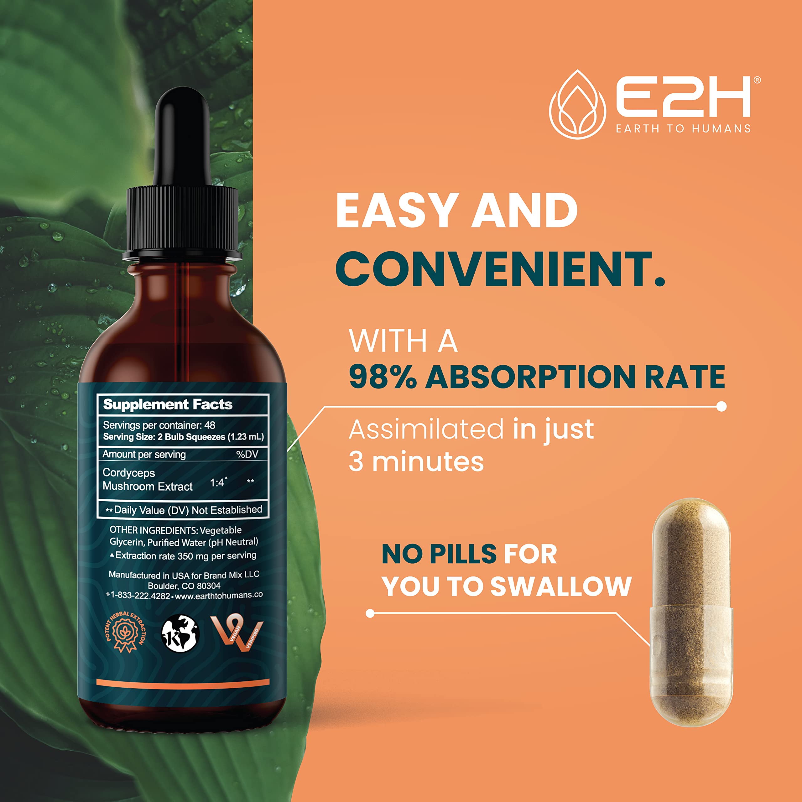 E2H Cordyceps Extract Liquid Drops dropper close-up