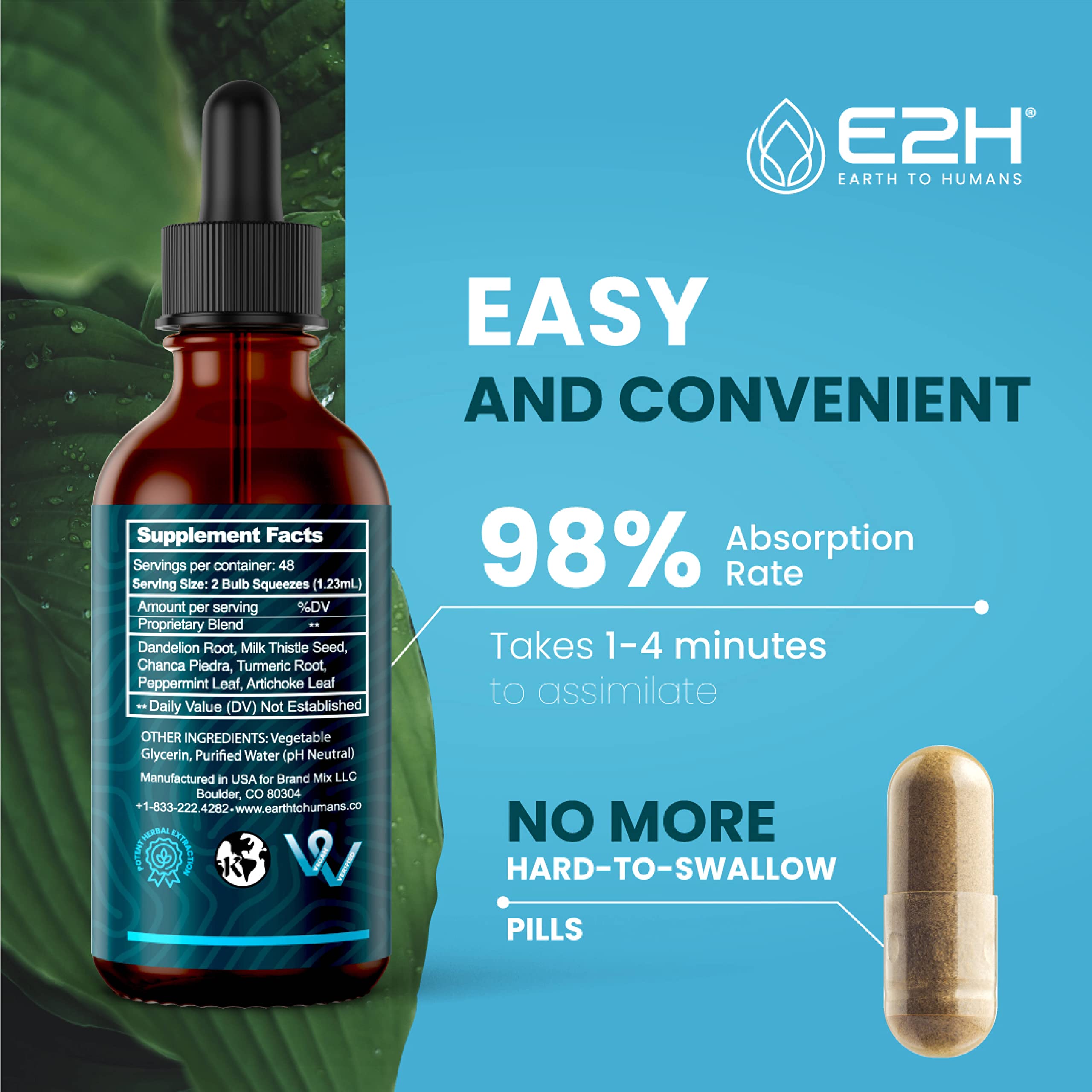 E2H EARTH TO HUMANS Milk Thistle Liquid Drops ingredients list
