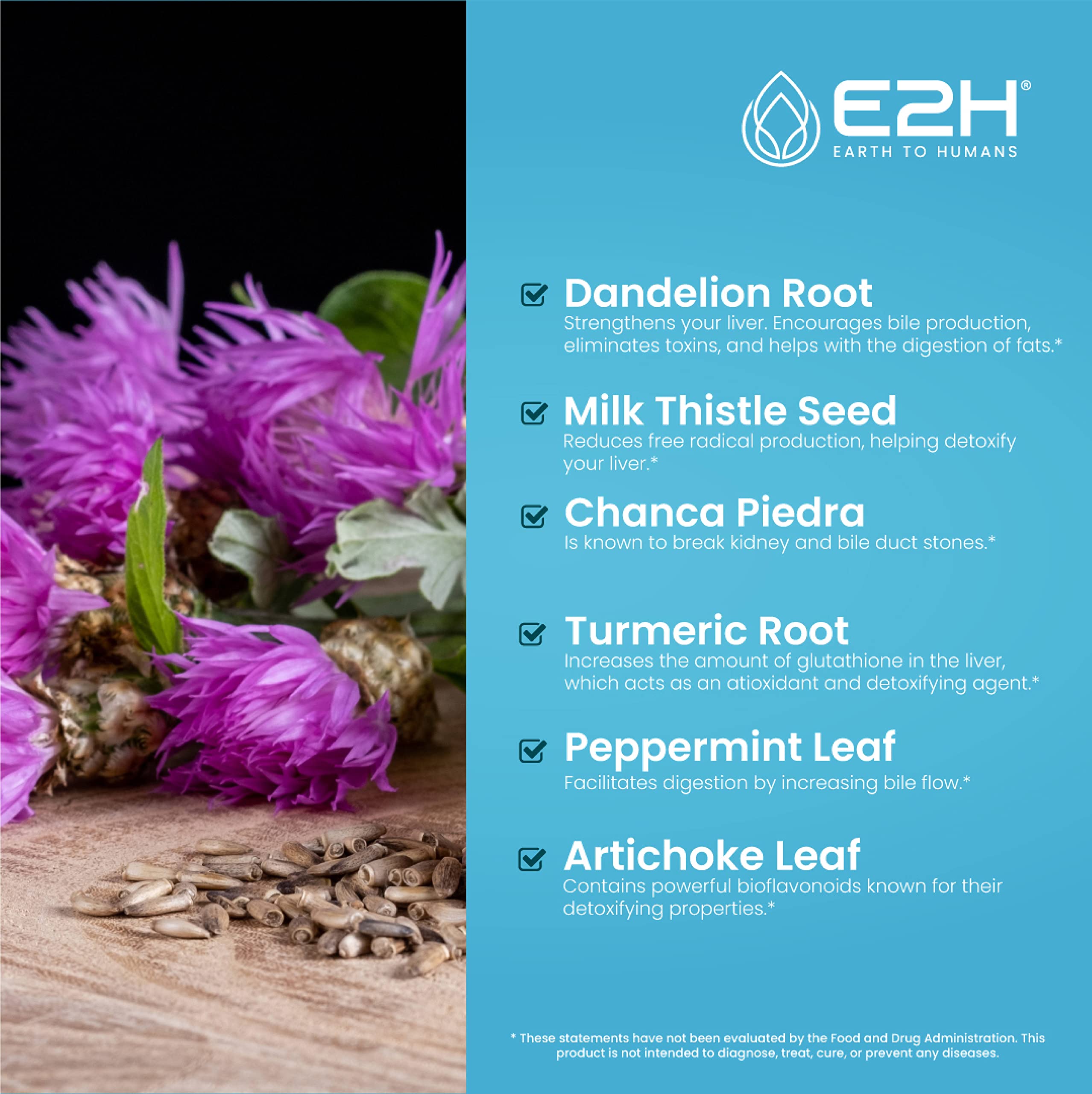 E2H EARTH TO HUMANS Milk Thistle Liquid Drops packaging side view