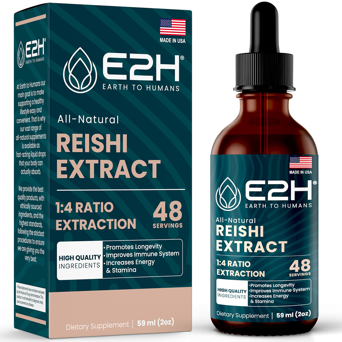 E2H EARTH TO HUMANS Reishi Mushroom Extract 57g bottle front view