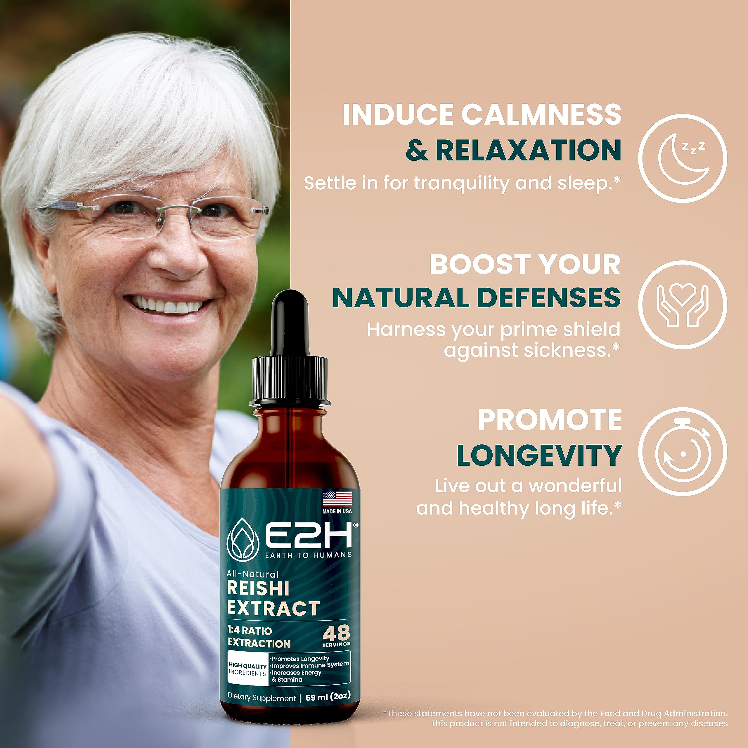 E2H EARTH TO HUMANS Reishi Mushroom Extract 57g bottle side view