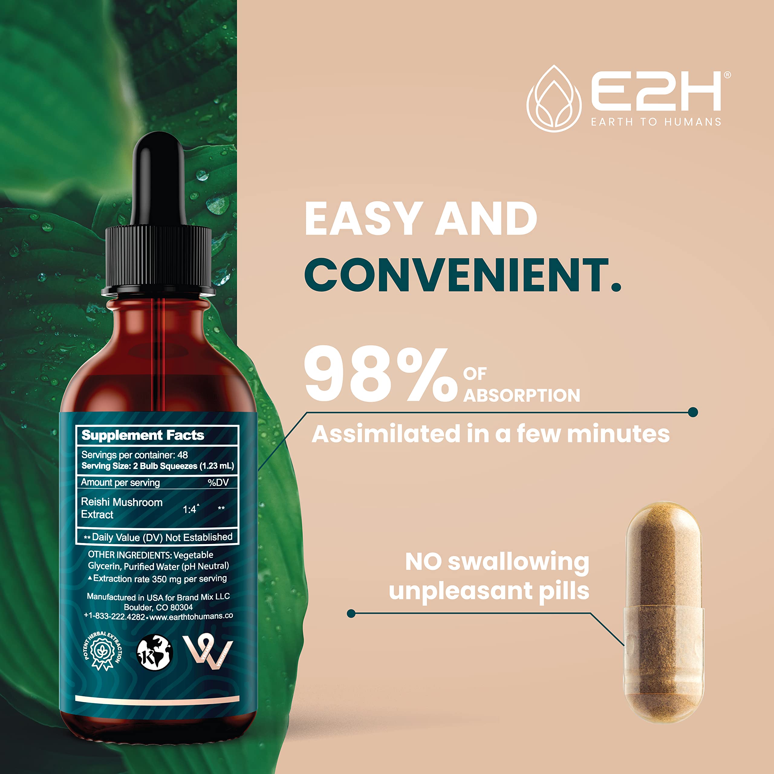 E2H EARTH TO HUMANS Reishi Mushroom Extract packaging