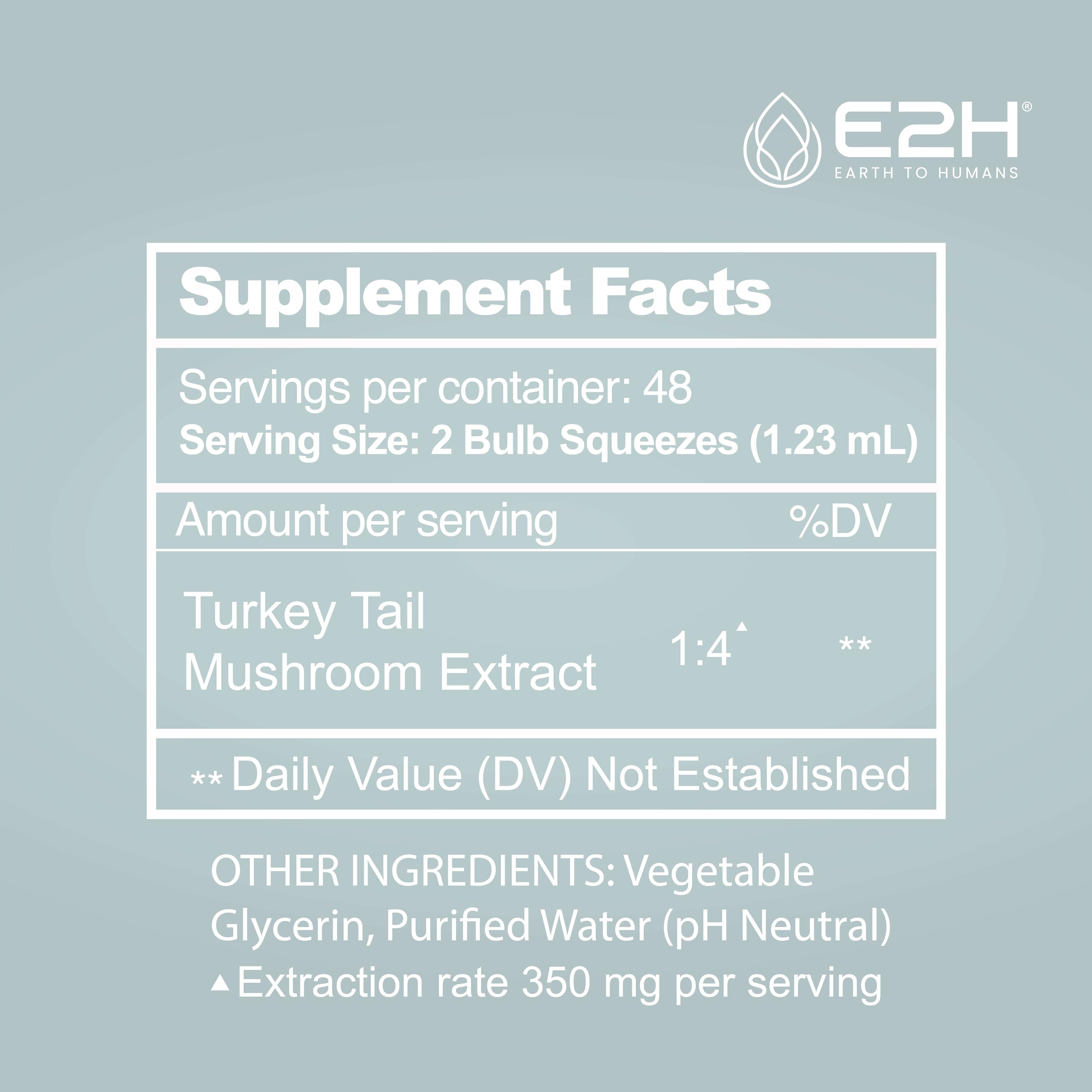 E2H EARTH TO HUMANS Turkey Tail Mushroom Extract ingredients list