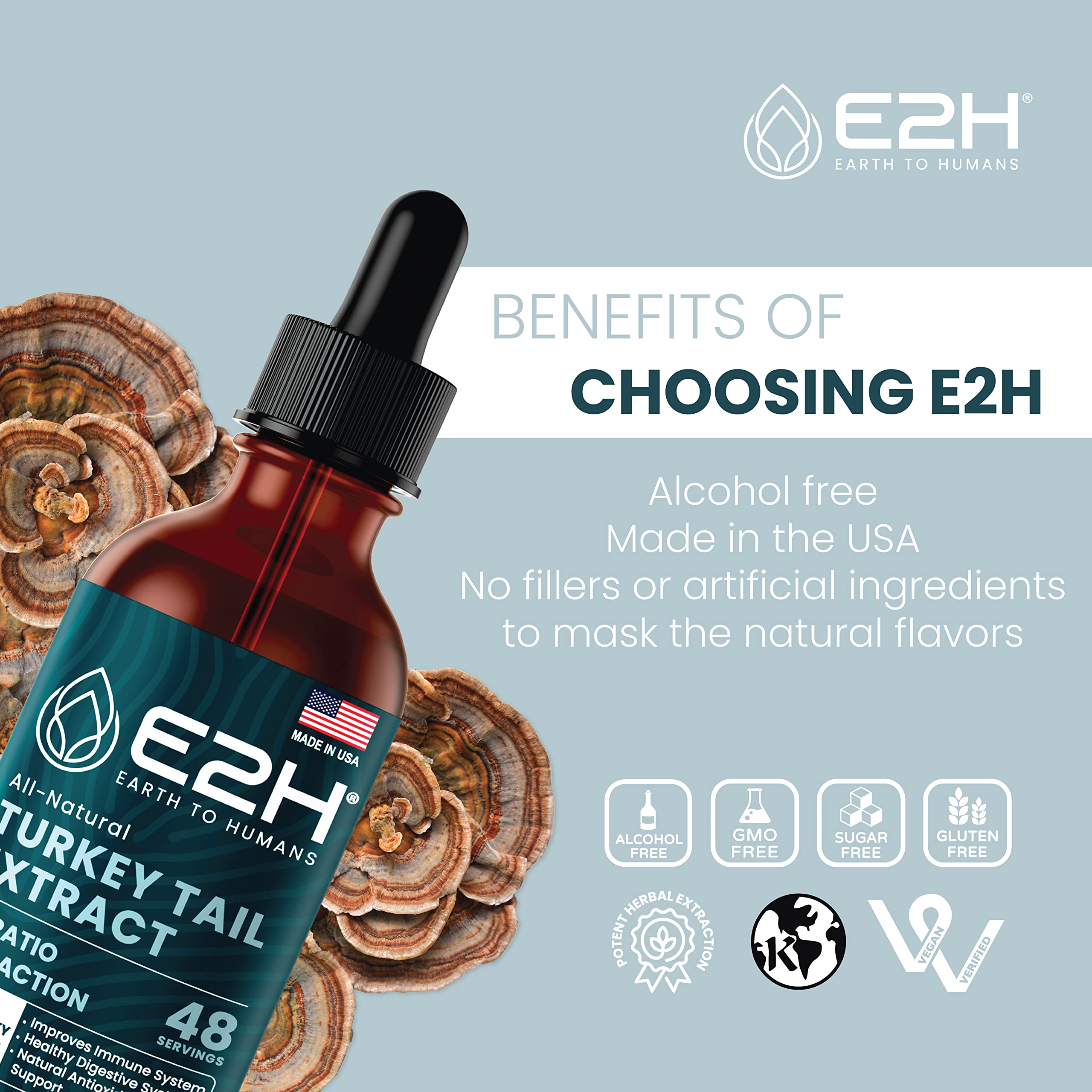 E2H EARTH TO HUMANS Turkey Tail Mushroom Extract label detail