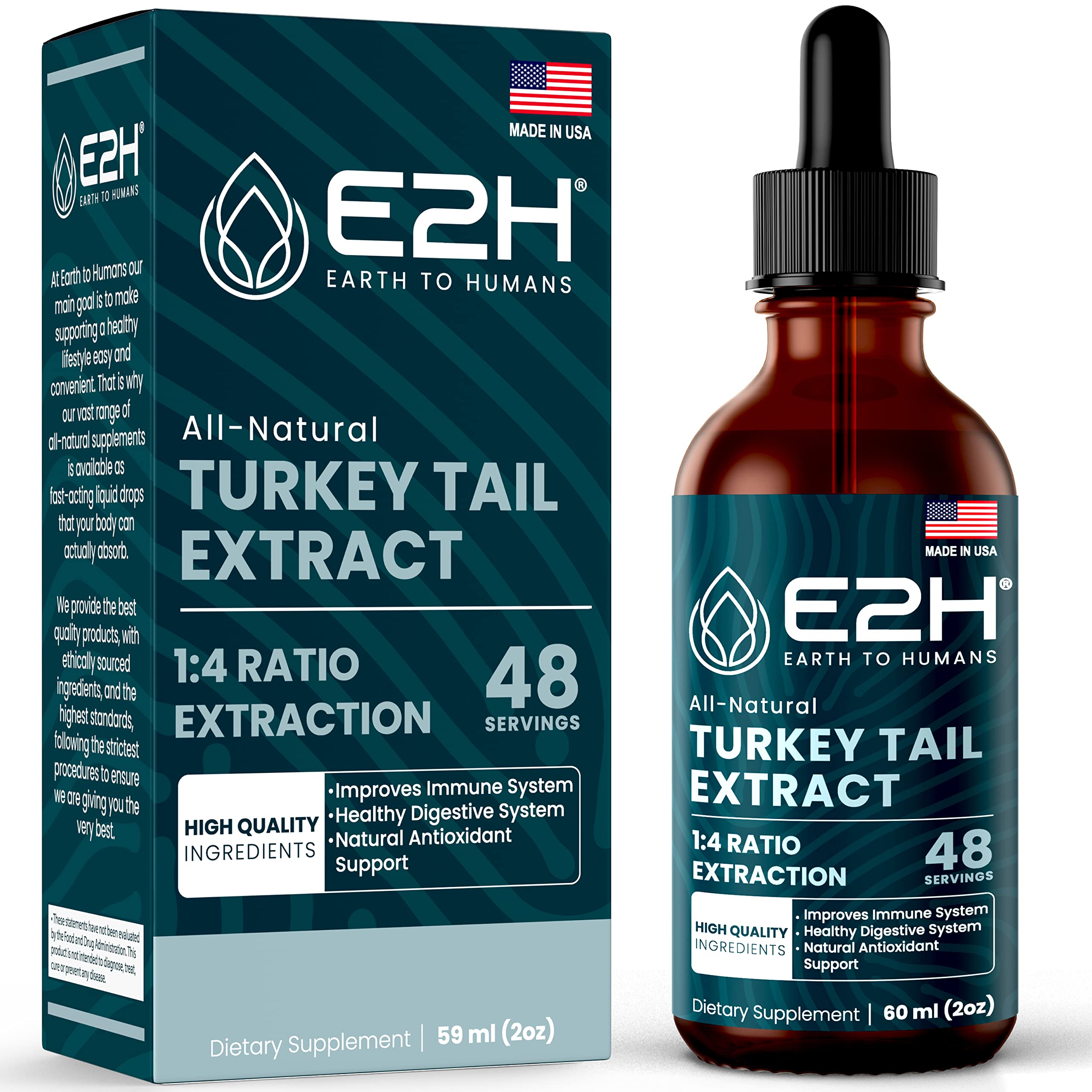 E2H EARTH TO HUMANS Turkey Tail Mushroom Extract liquid drops front view