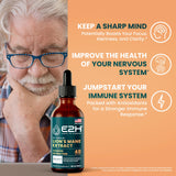 E2H Lion's Mane Mushroom Liquid Drops bottle with dropper