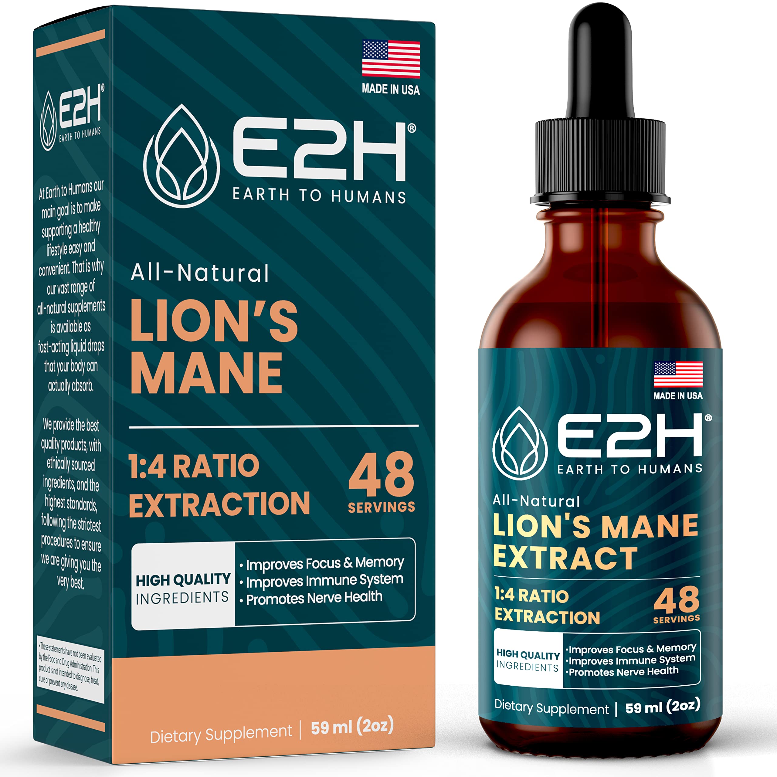 E2H Lion's Mane Mushroom Liquid Drops front view