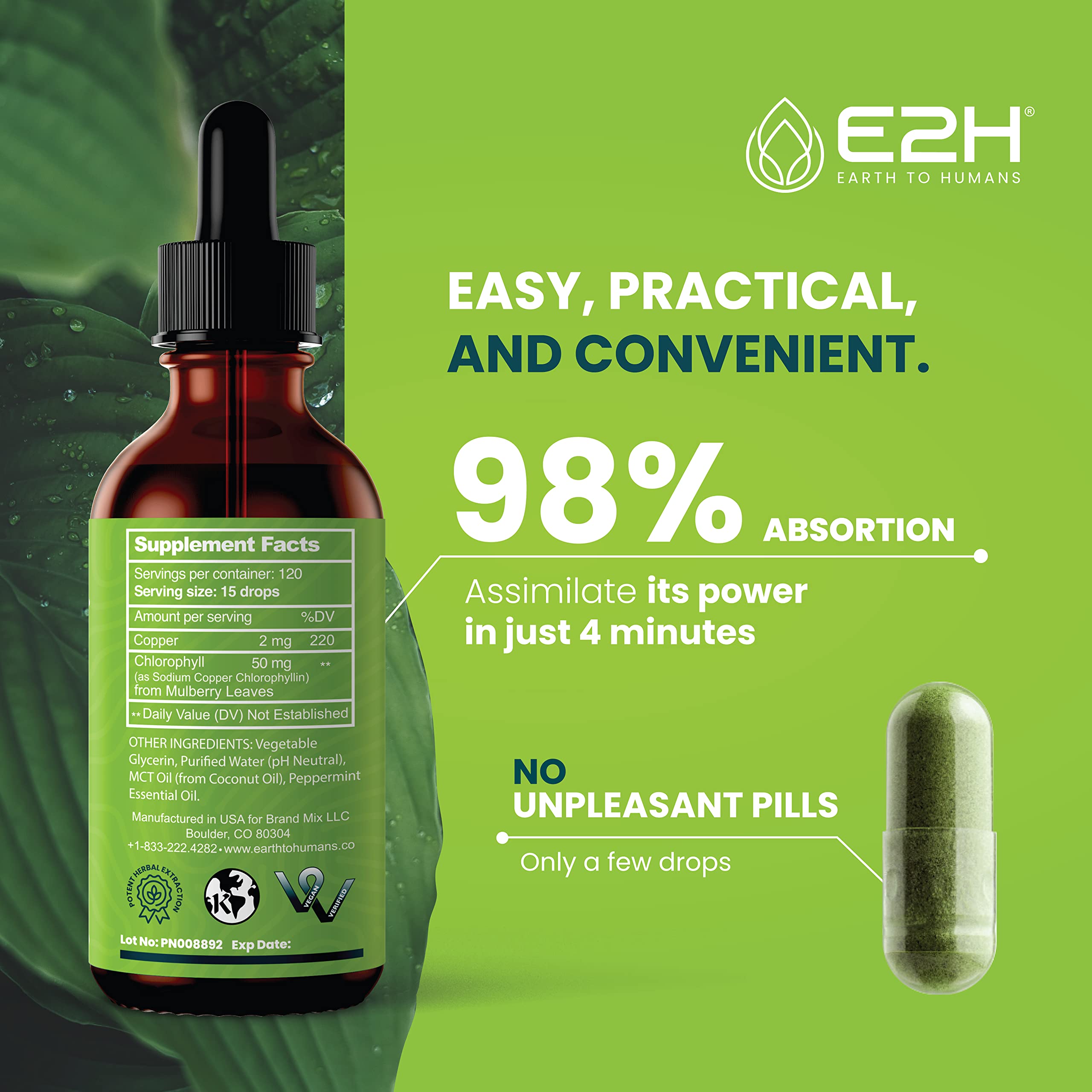 E2H Liquid Chlorophyll 60ml in lifestyle setting