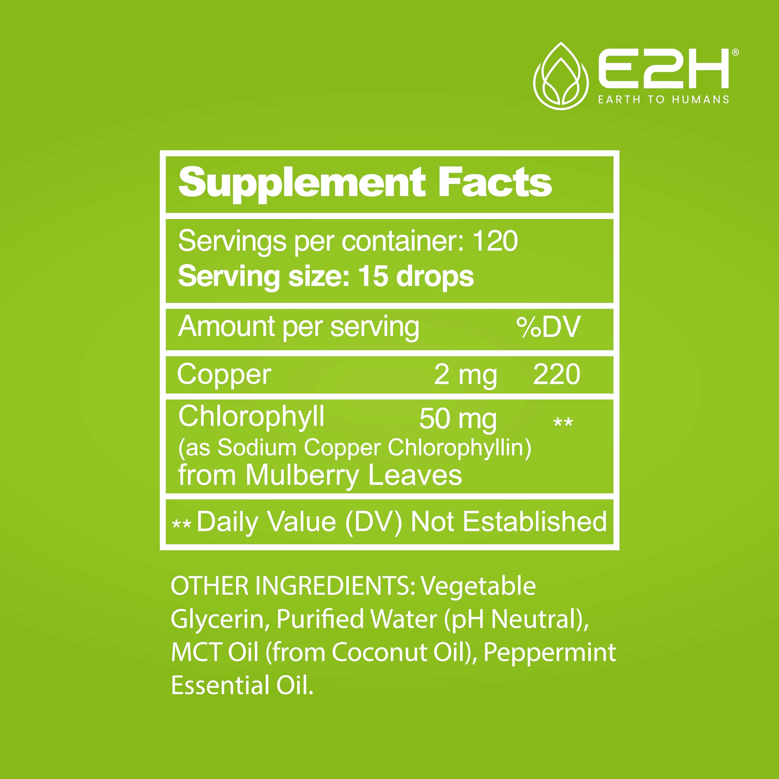 E2H Liquid Chlorophyll 60ml packaging details