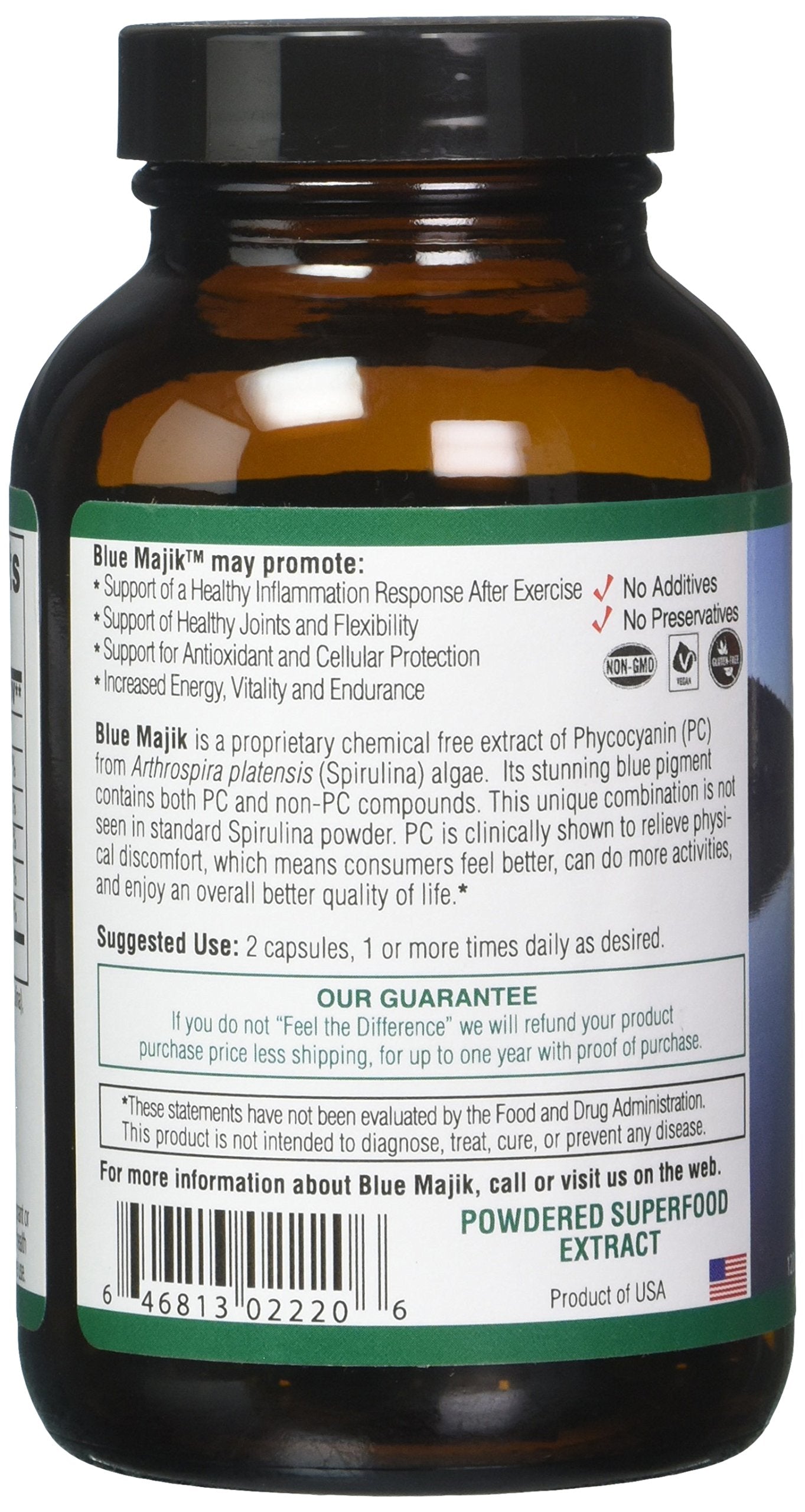 E3LIVE Blue Majik Spirulina Capsules opened bottle