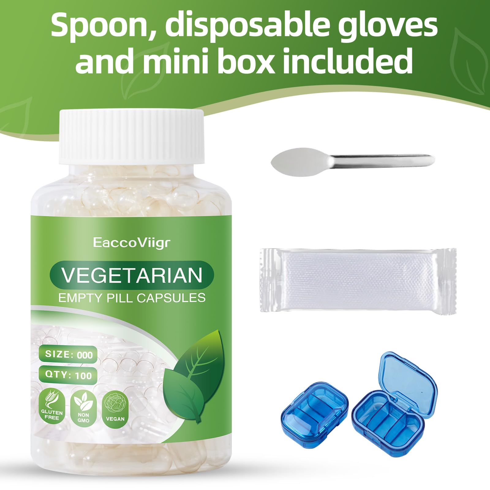 EaccoViigr empty capsules with micro spoon and gloves