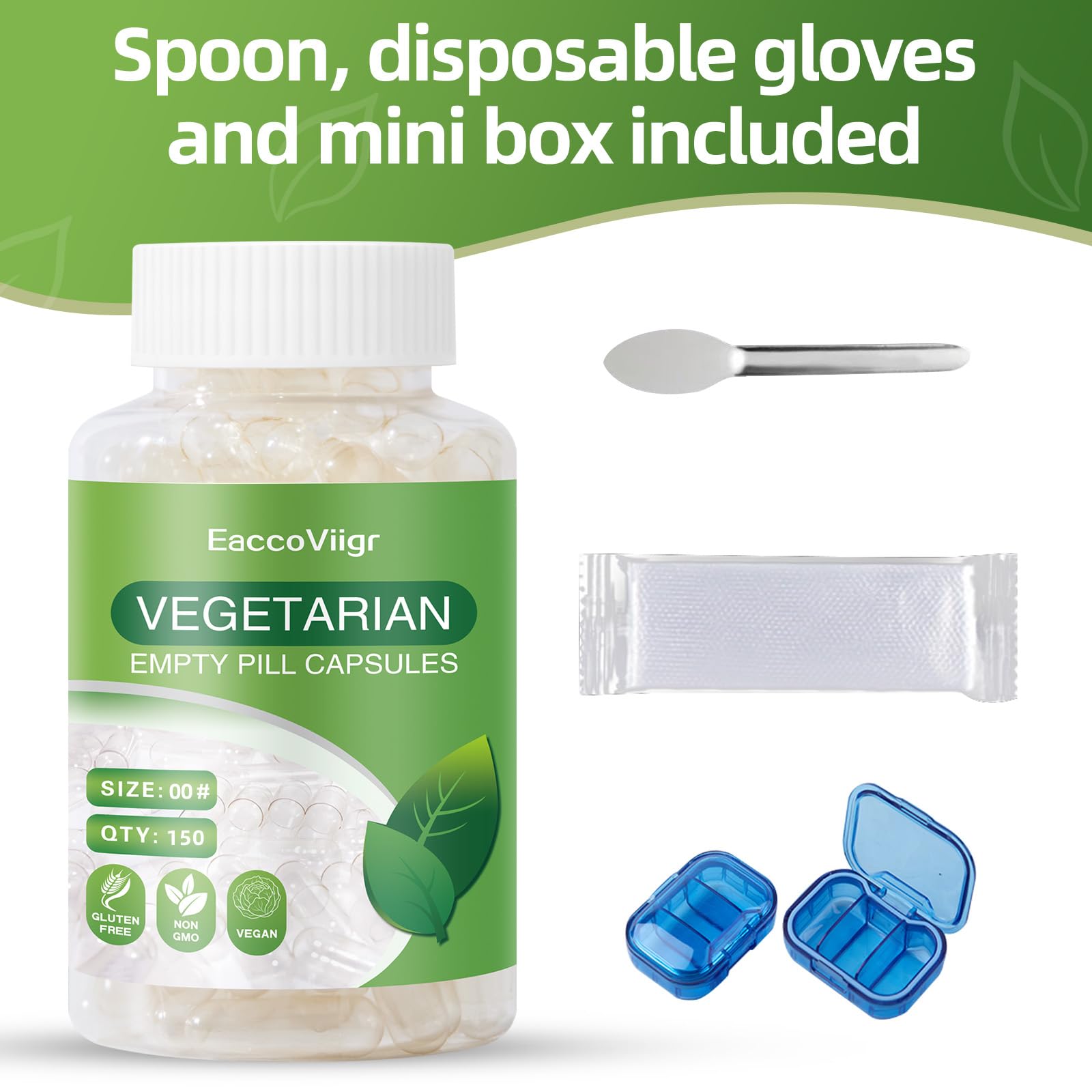 EaccoViigr Size 00 Empty Capsules packaging with included accessories