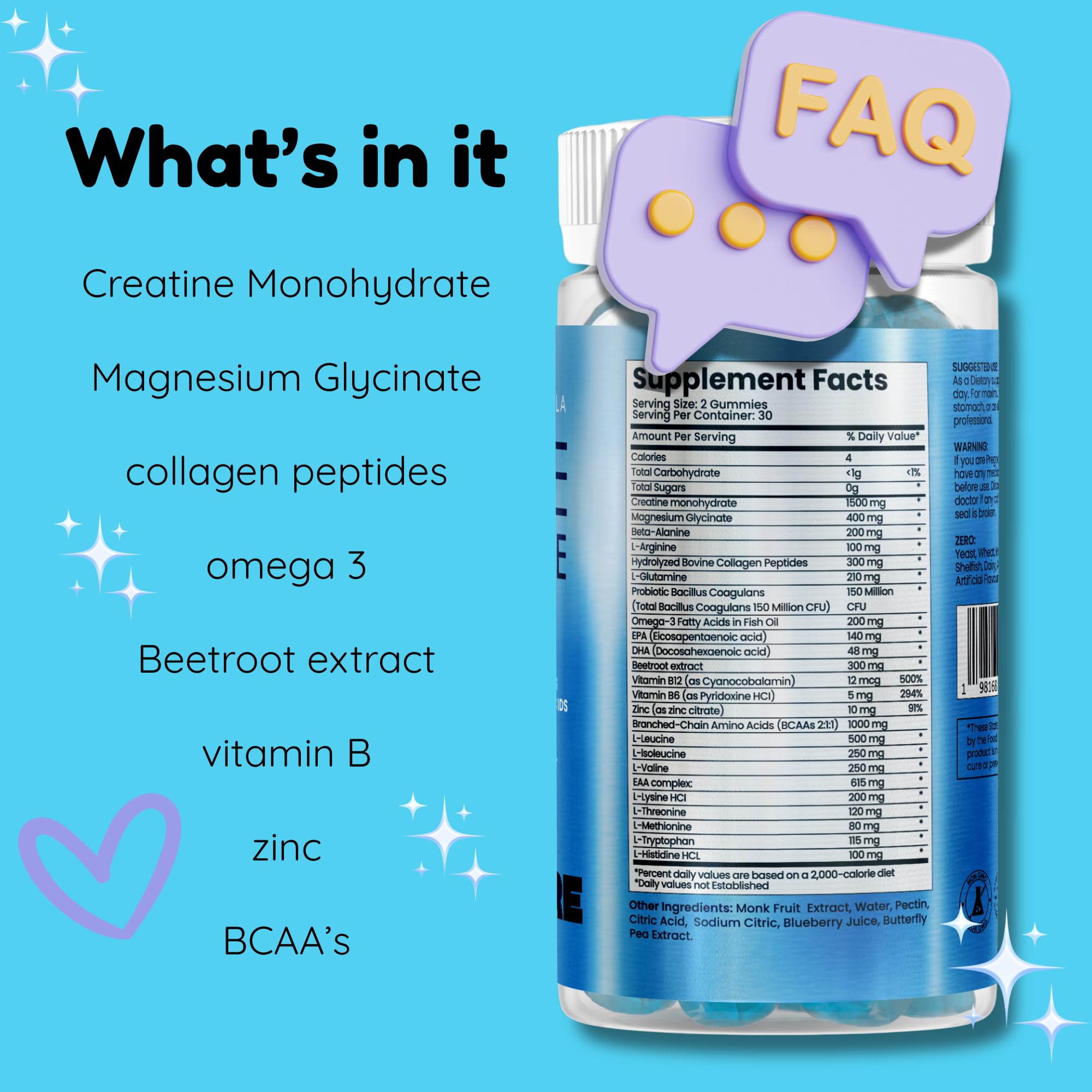 Earth Bare Creatine Monohydrate Gummies blueberry flavour