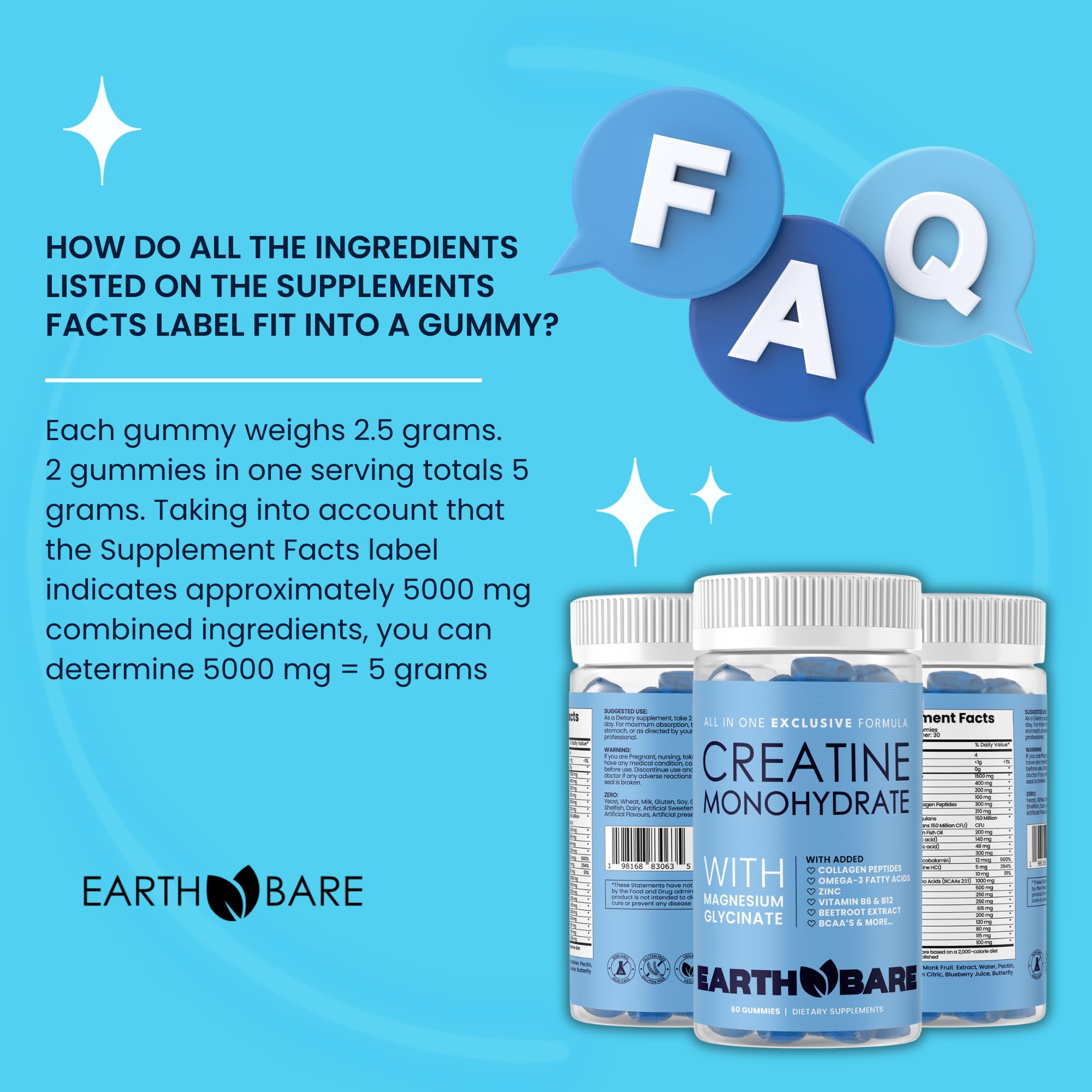 Earth Bare Creatine Monohydrate Gummies close-up