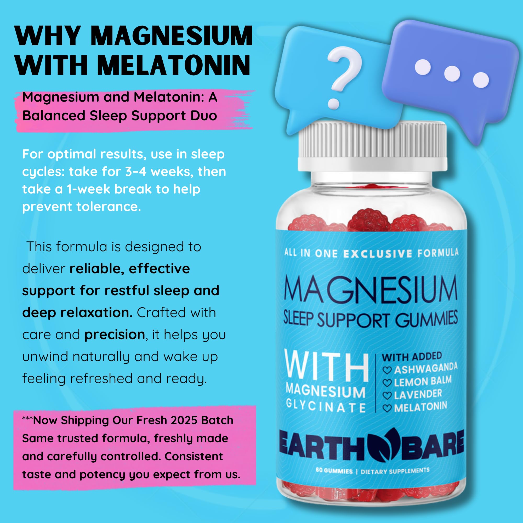 Earth Bare Magnesium Glycinate Gummies showing the gummies inside the container