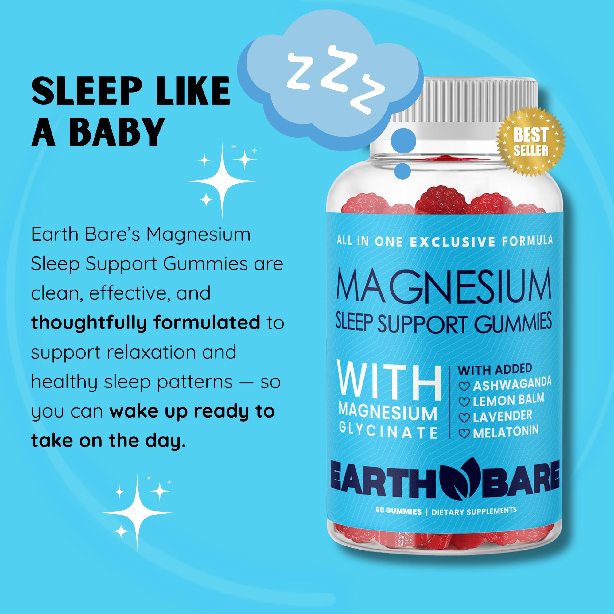 Earth Bare Magnesium Glycinate Gummies side view of the container
